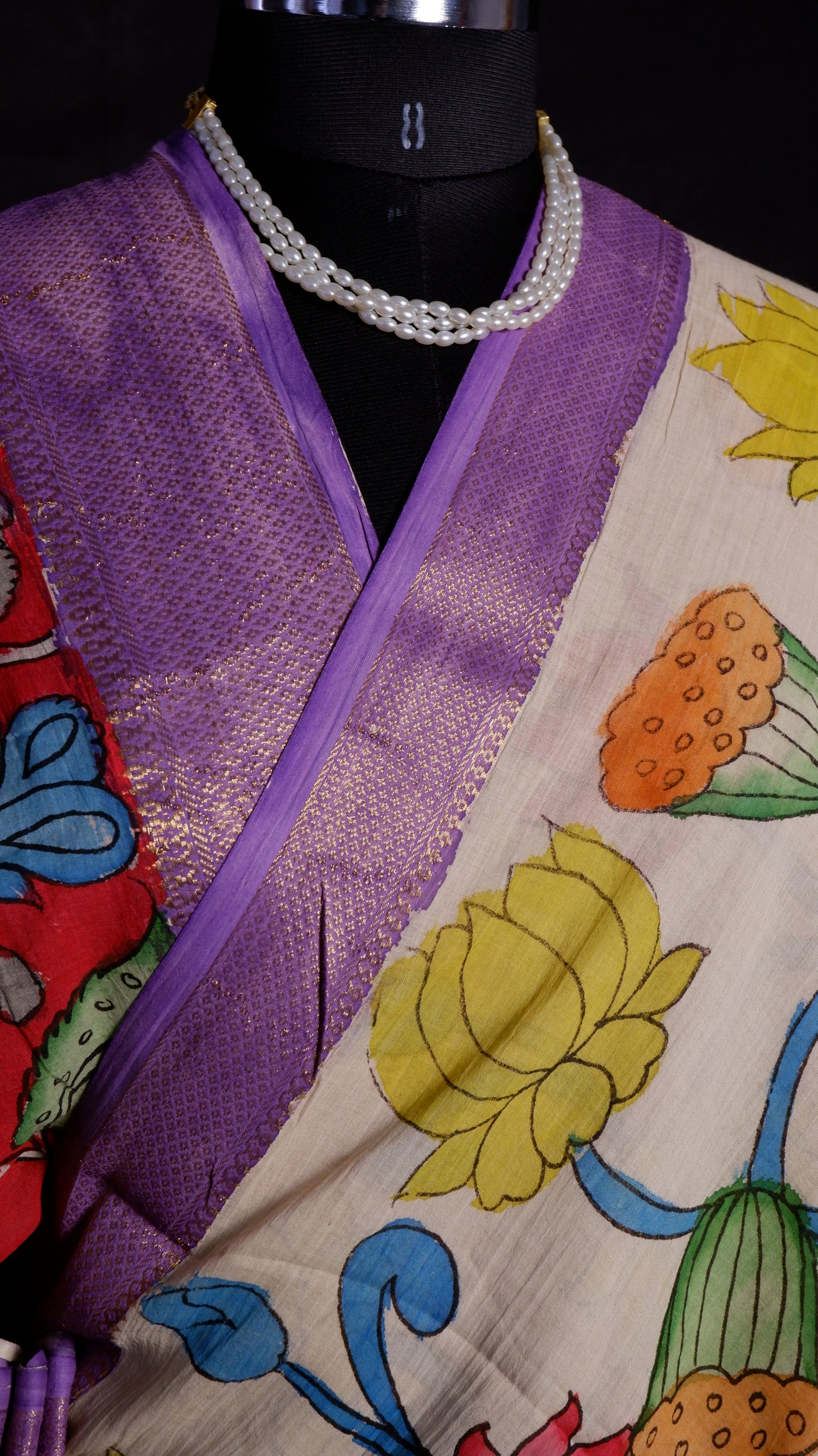 Pen Kalamkari hand painted pure cotton Saree with blouse