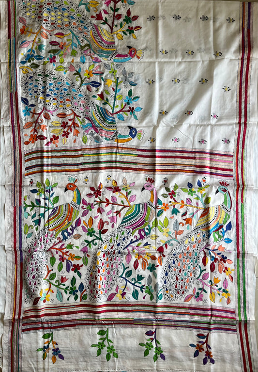 Kantha Stitch Hand Work Embroidered Art Silk Saree With Blouse