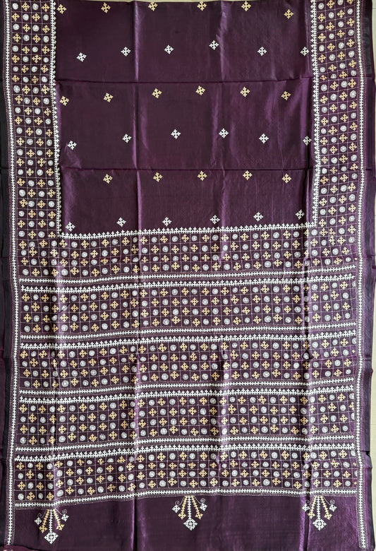 Gujrati Stitch/Kutch Hand Embroidered Art Silk Saree