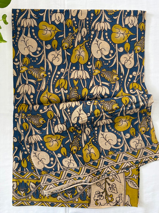 Kalamkari printed malmal cotton Saree with blouse