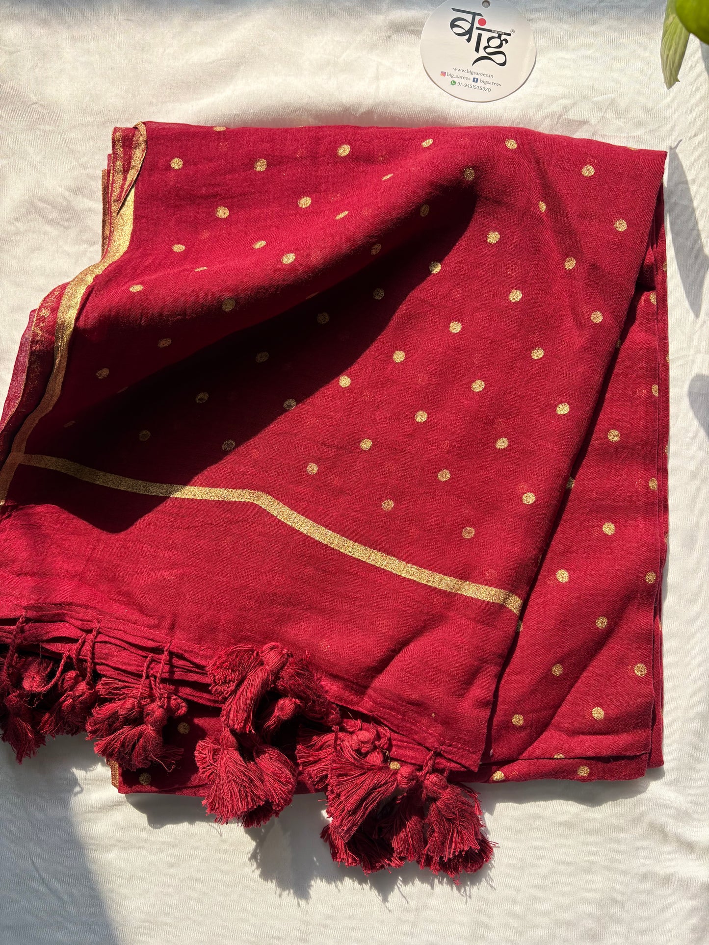 Polka dots Pure Mul Cotton Saree - Maroon