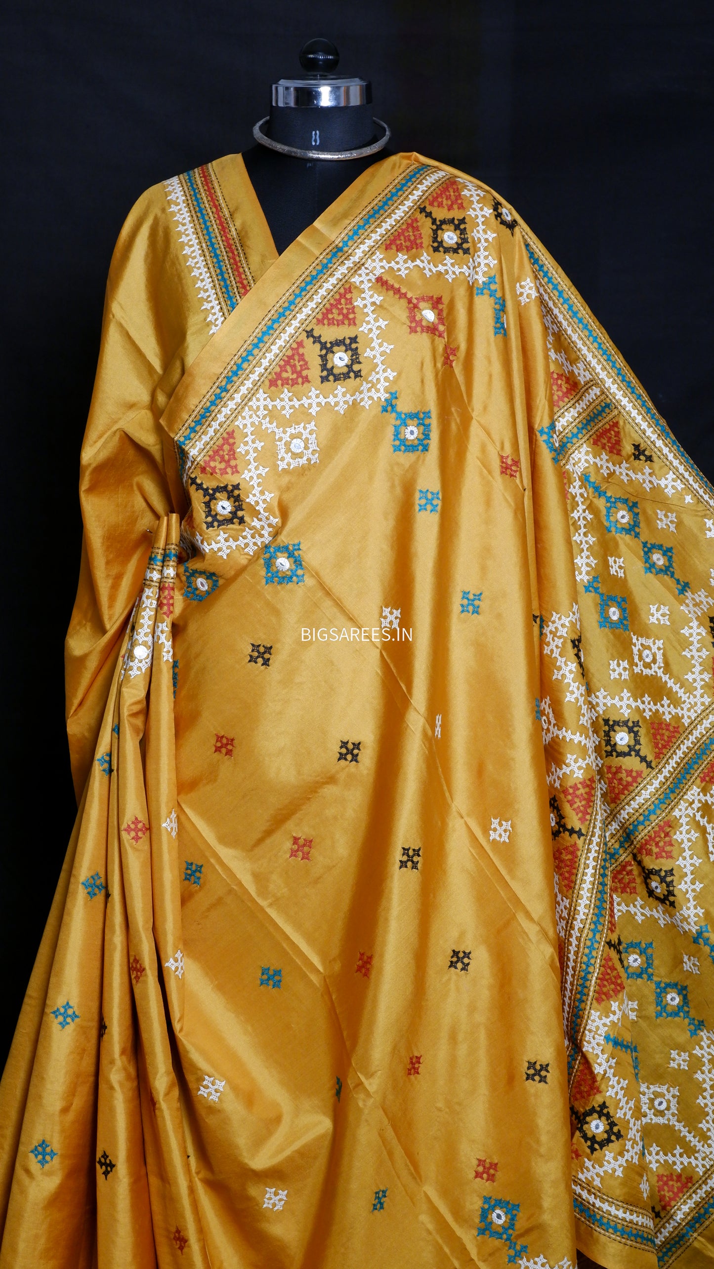 Kutch Hand Embroidered Pure Banglore Silk Saree