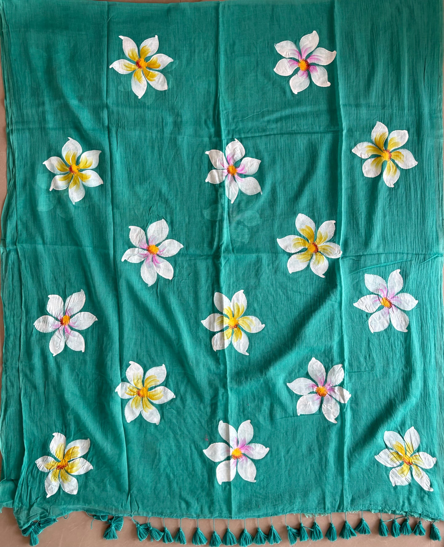 Hand Painted Mul Cotton Saree - Sea Green