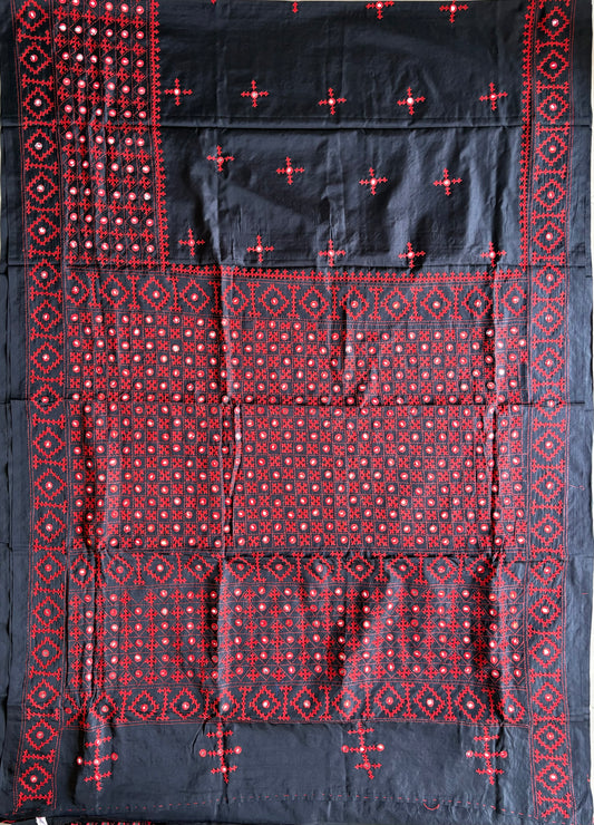 Black Kutch Hand Embroidered Blended Banglore Silk/Art Silk Saree