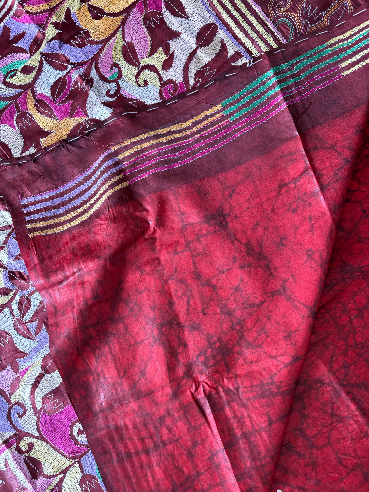 Kantha Stitch Hand Work Art Silk Saree With Blouse
