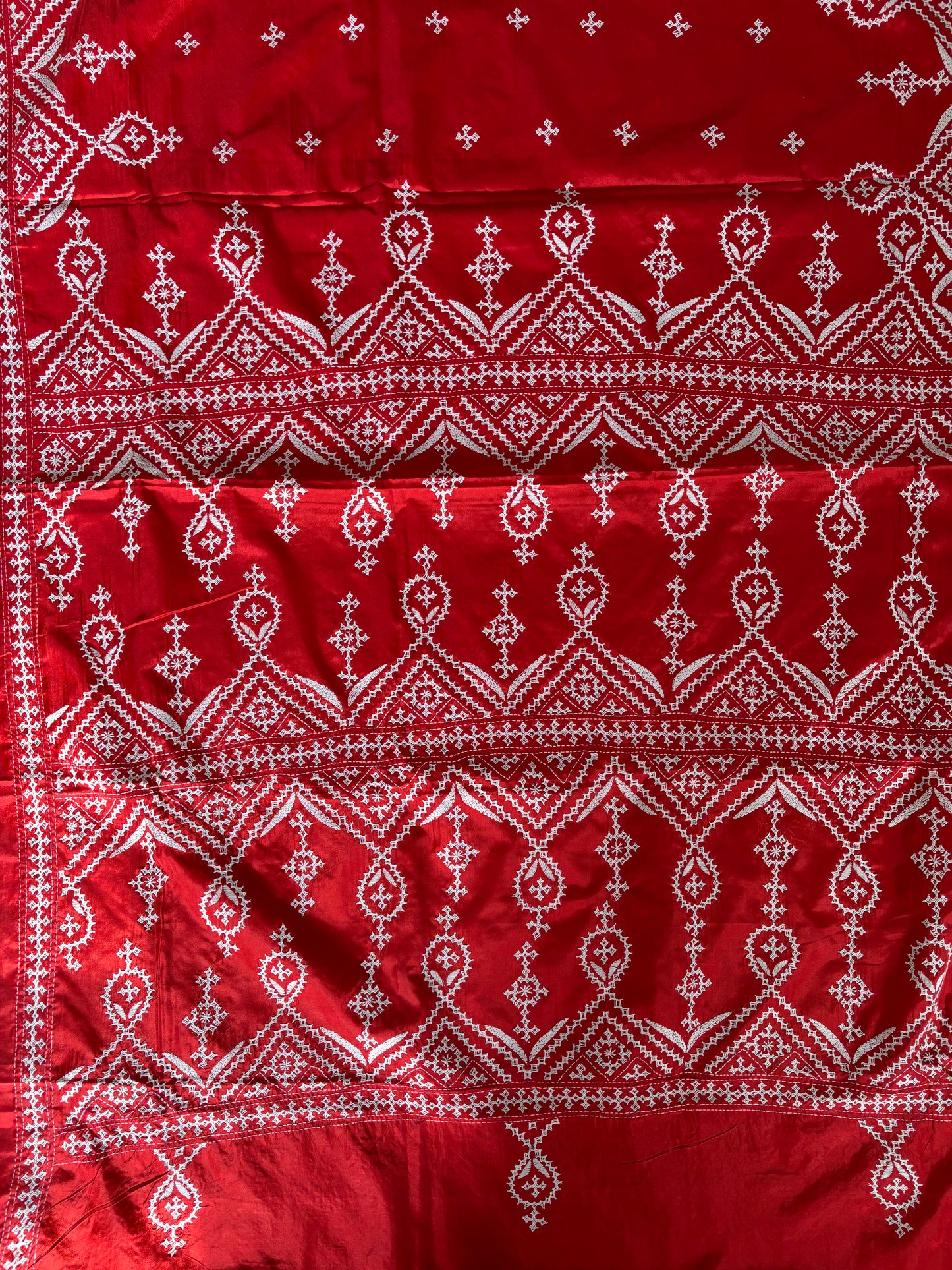 Gujrati Stitch/Kutch Hand Embroidered Art Silk Saree