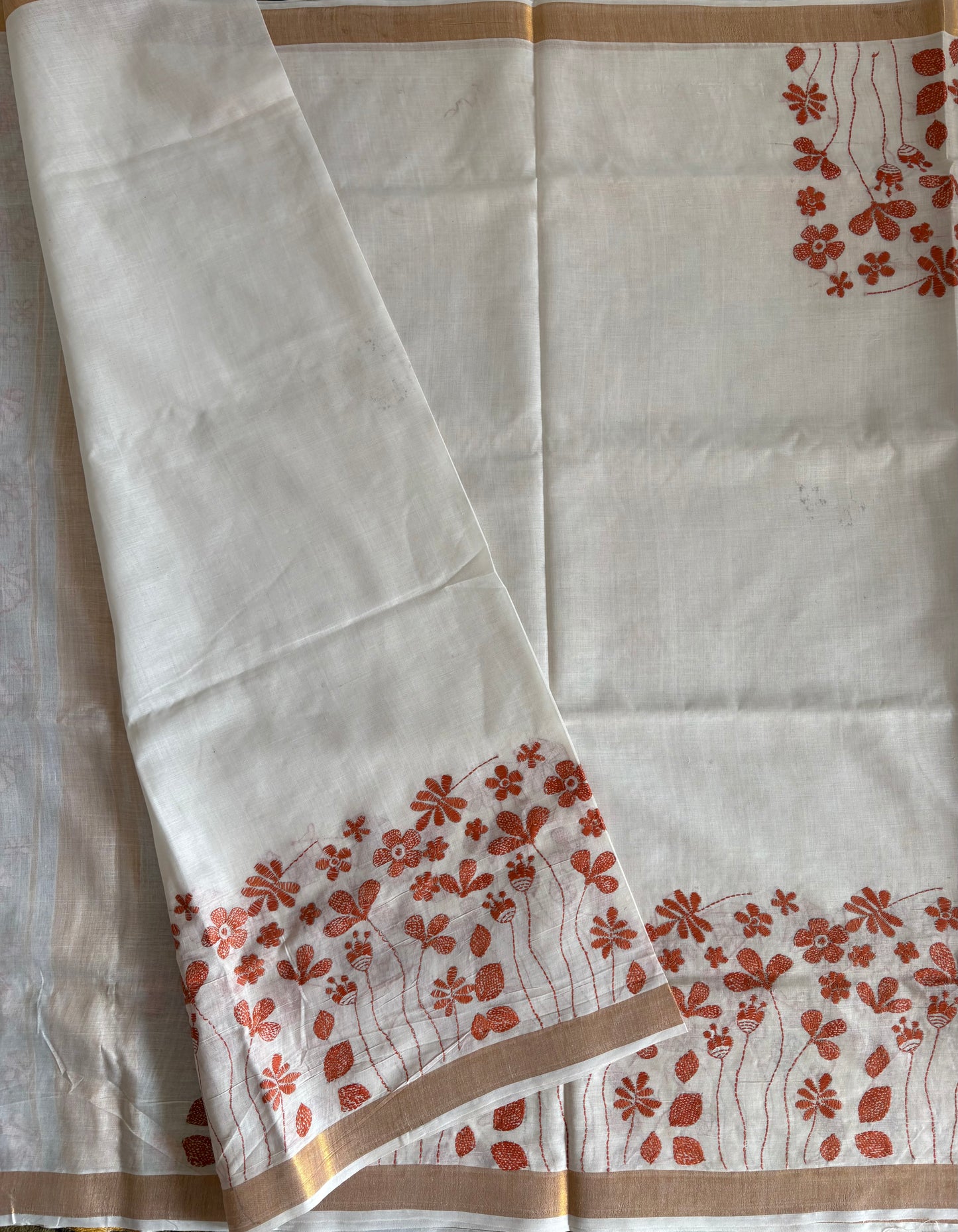 Kantha Stitch Hand Embroidered South Cotton Saree