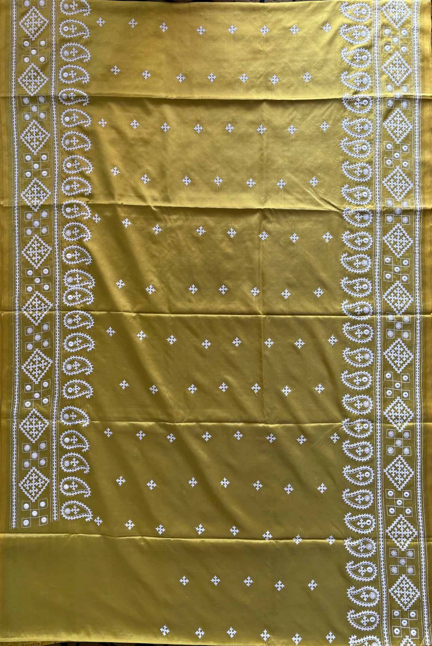 Gujrati Stitch/Kutch Hand Embroidered Art Silk Saree