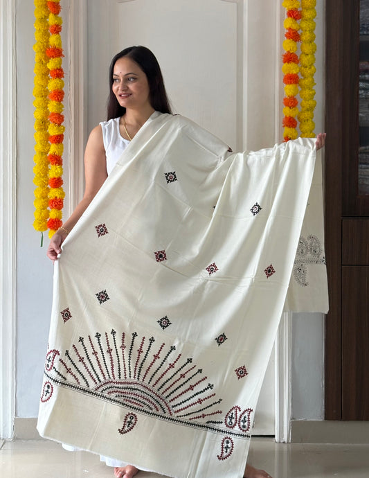 Gujrati Stitch Hand Embroidered Woollen Warm Shawl