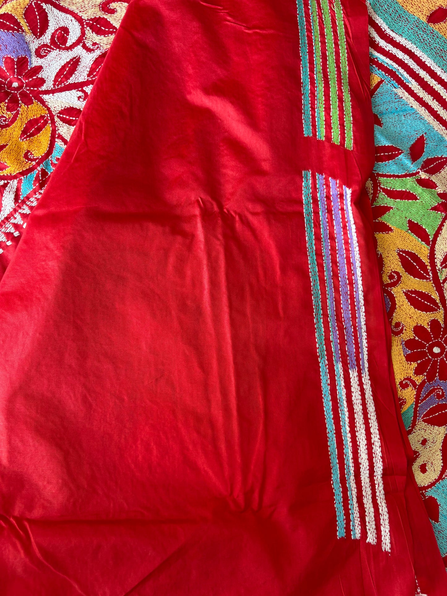 Kantha - Stitch Hand Embroidered Saree| Blended Bangalore Silk / Art Silk