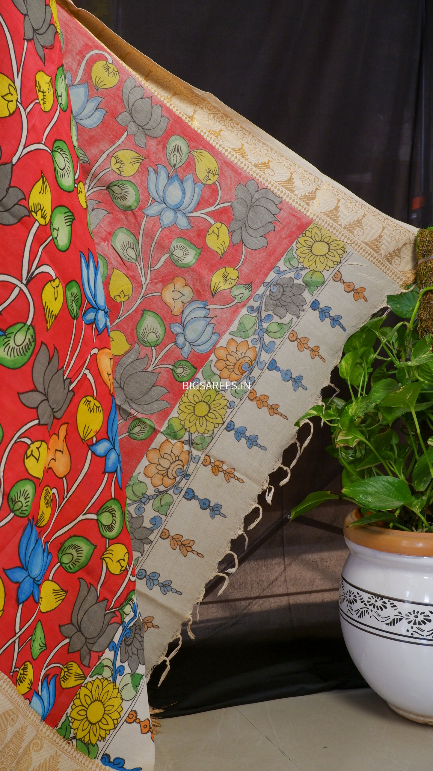 Pen Kalamkari hand painted Banglore Silk Dupatta