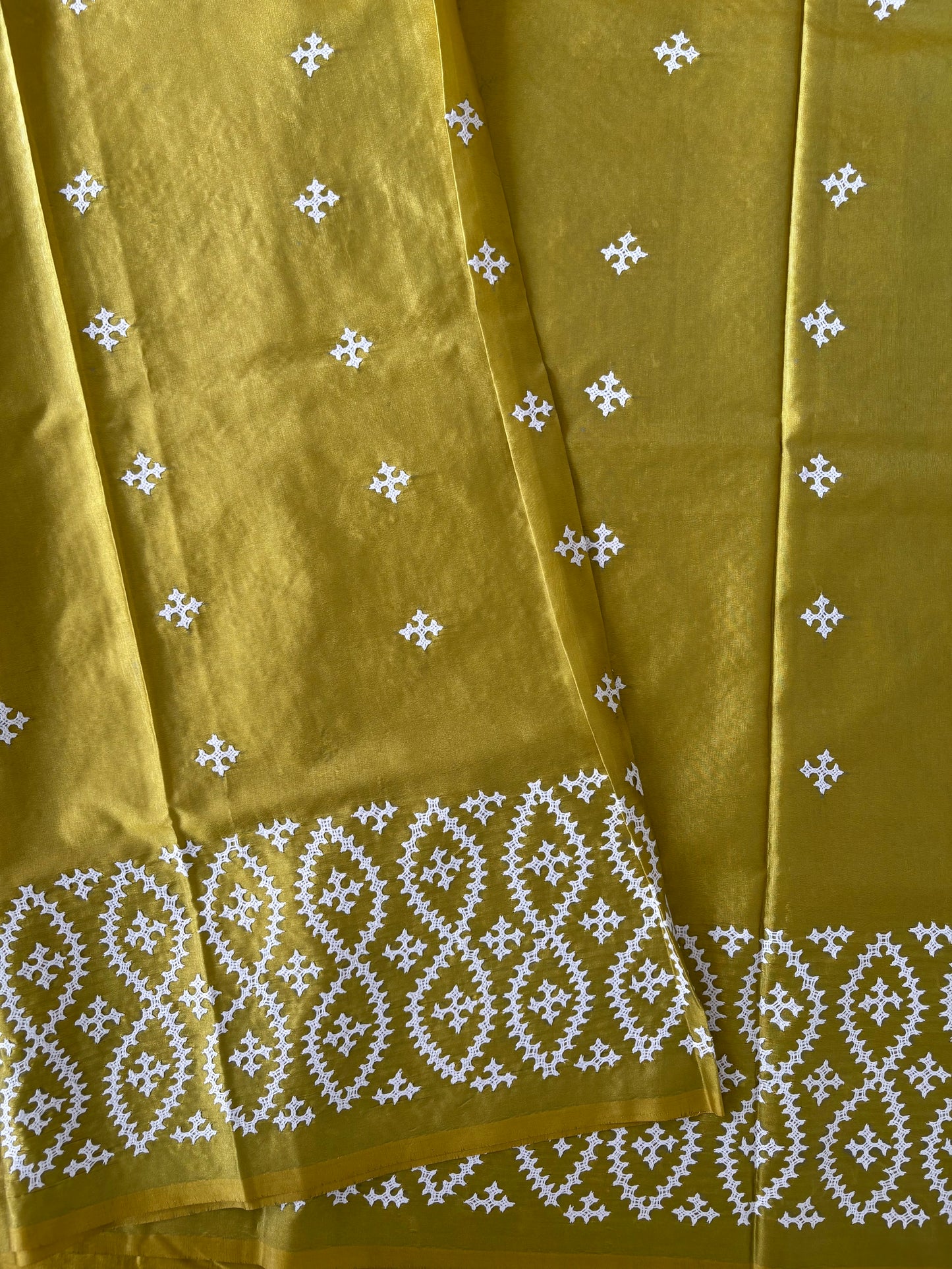 Gujrati Stitch/Kutch Hand Embroidered Art Silk Saree