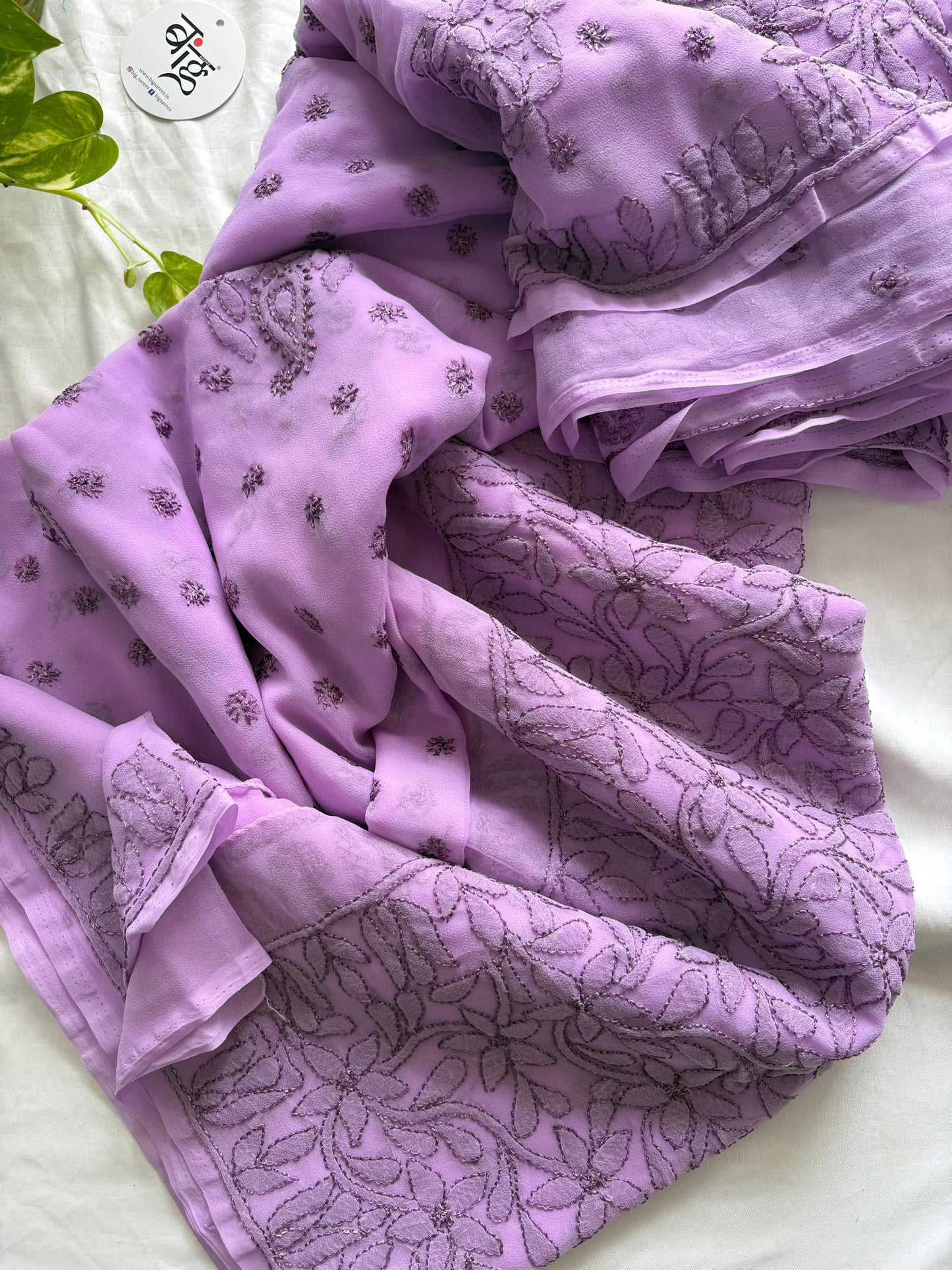 Chikankari Hand Embroidered Saree | Semi Georgette | Lavender