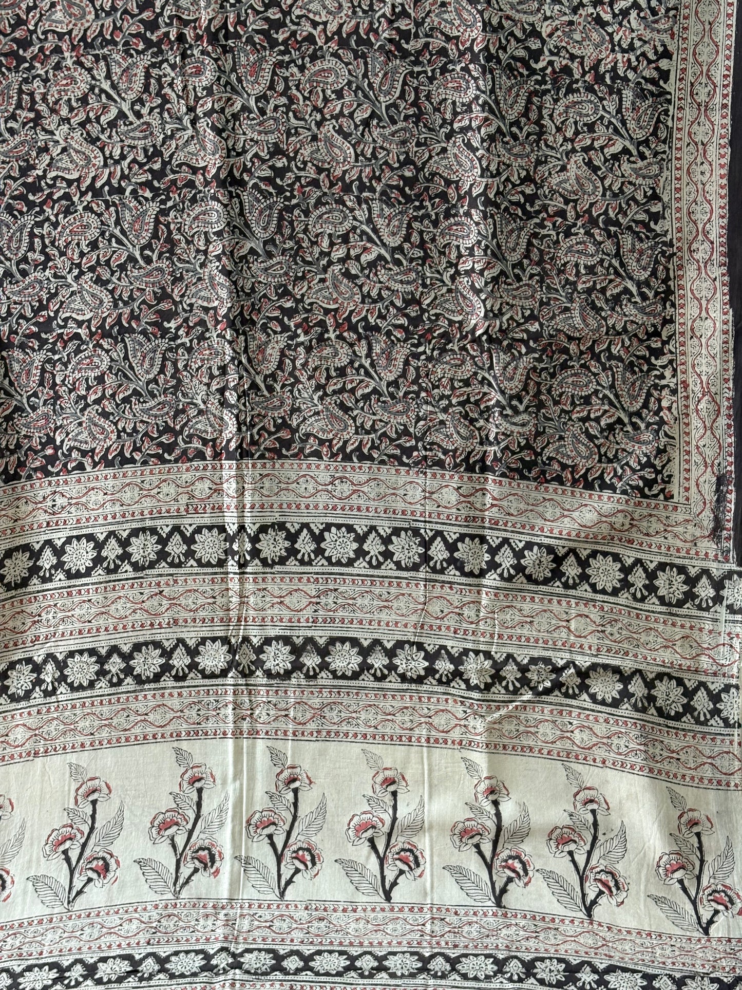Kalamkari printed malmal cotton Saree with blouse