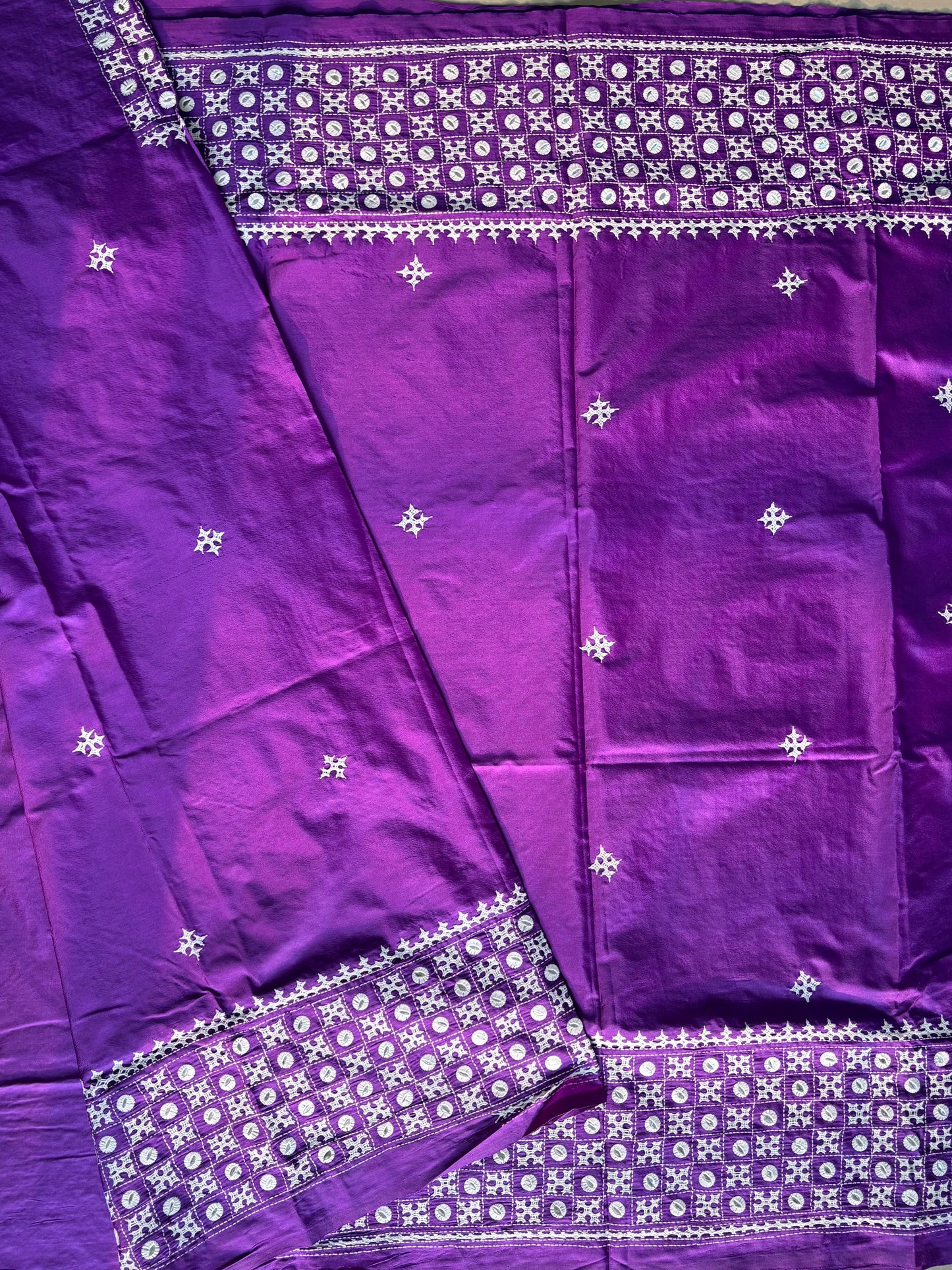 Gujrati Stitch/Kutch Hand Embroidered Art Silk Saree