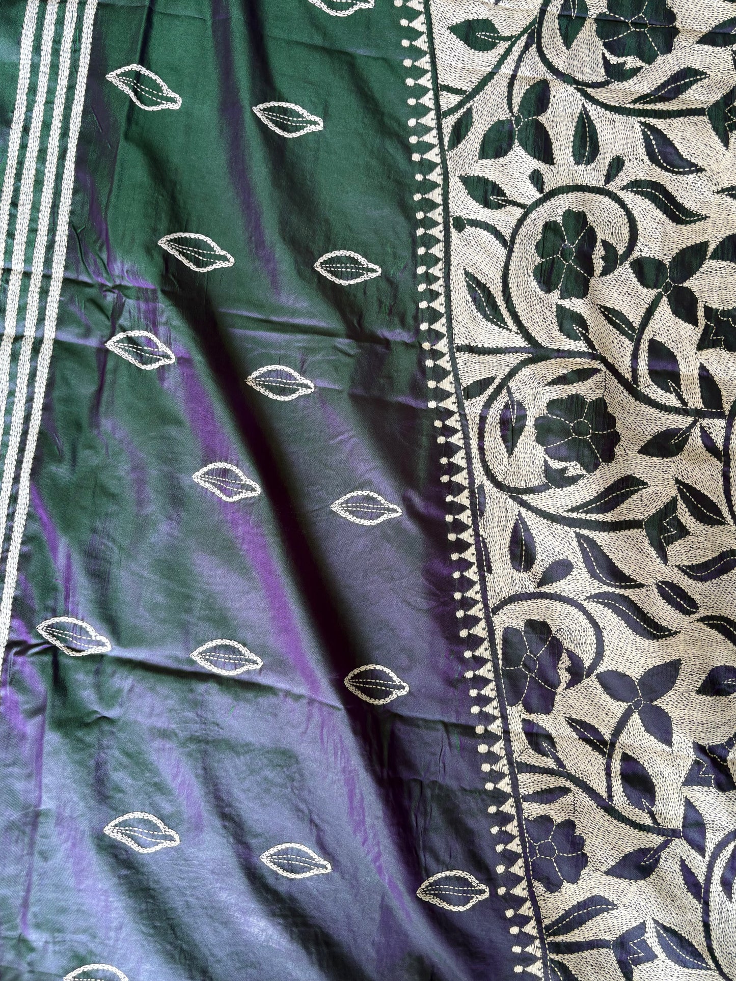 Kantha Stitch Saree on Hand Art Silk