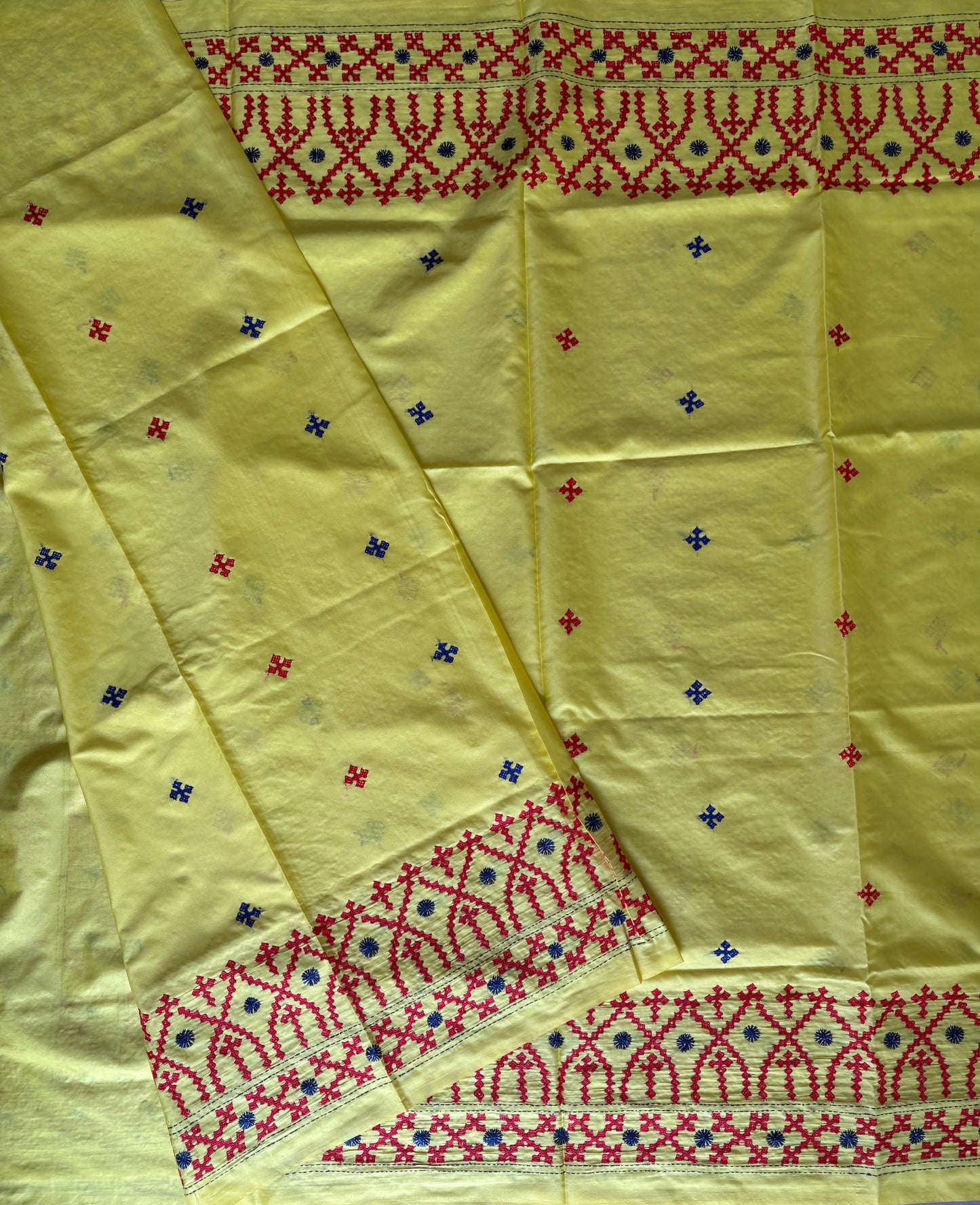 Gujrati Stitch/Kutch Hand Embroidered Art Silk Saree