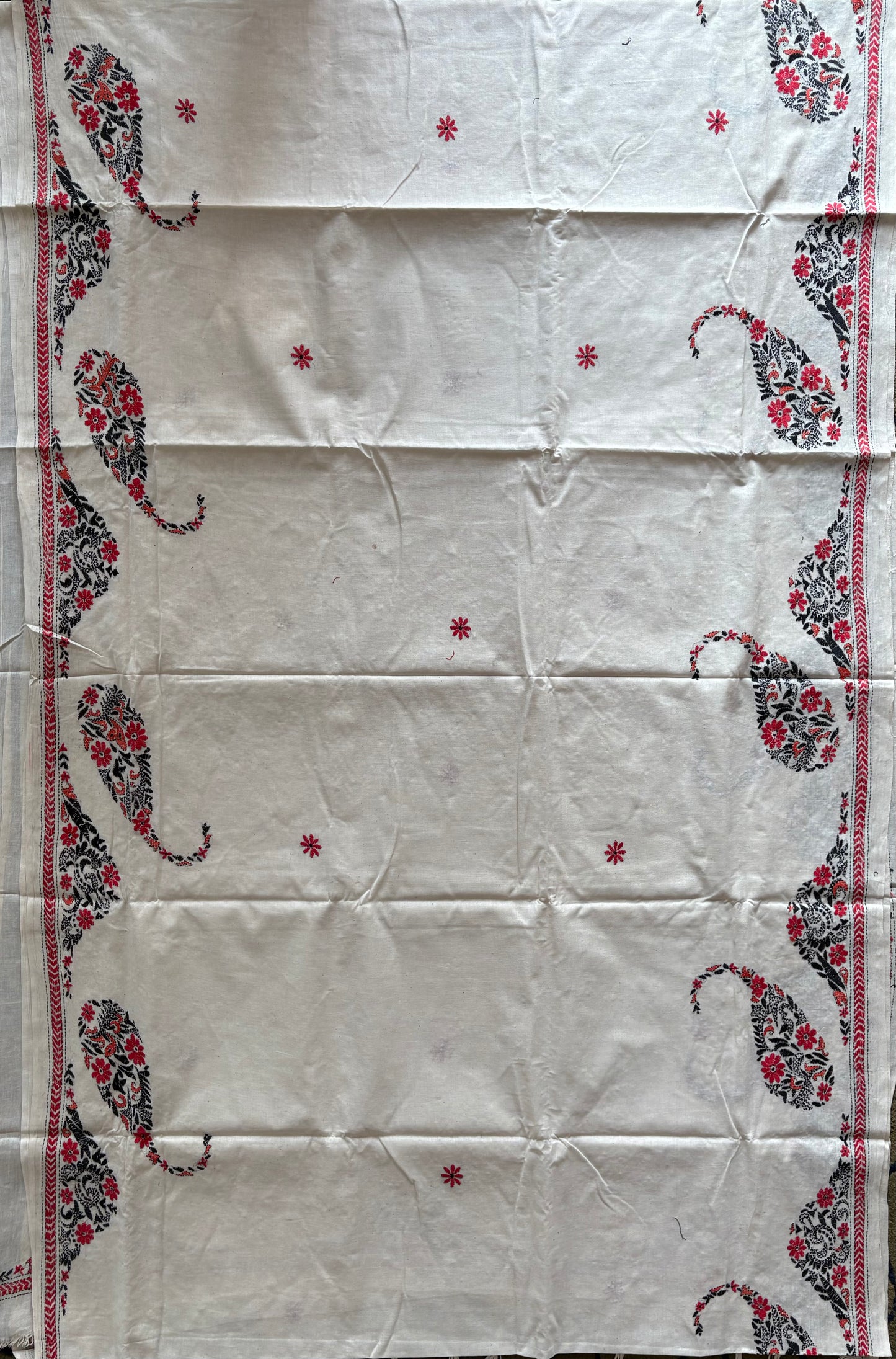 Kantha stitch Khadi Cotton Saree - Off white