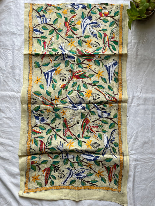 Kantha Hand Embroidary Semi Tusshar Silk Stole 22″