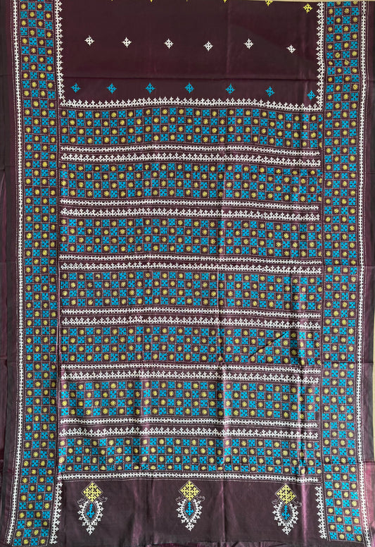 Gujrati Stitch/Kutch Hand Embroidered Art Silk Saree