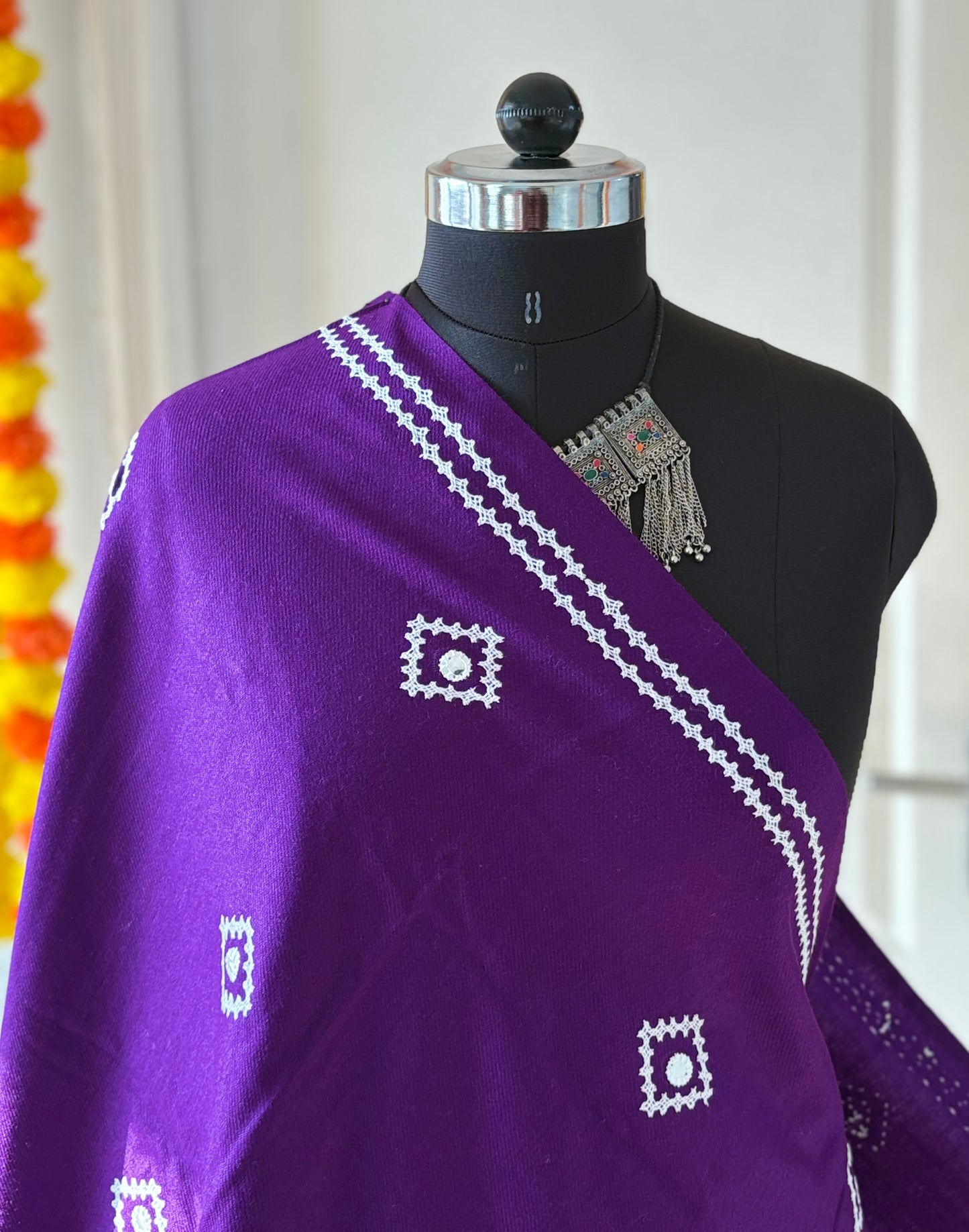 Gujrati Stitch Hand Embroidered Woollen Warm Shawl
