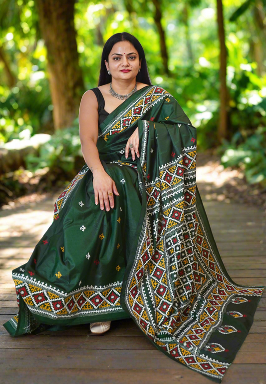 Kutch Hand Embroidered Pure Banglore Silk Saree