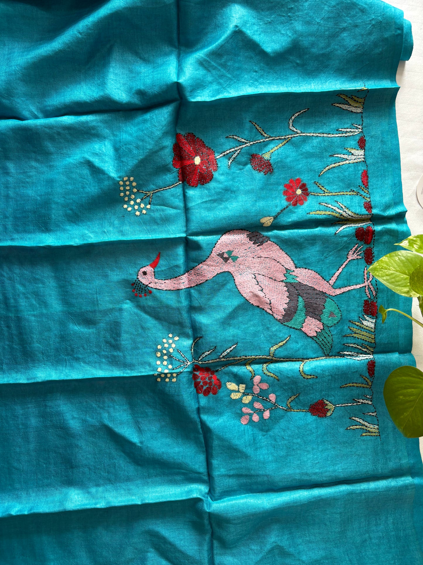 Kantha Stitch Pure Silk Blouse Piece