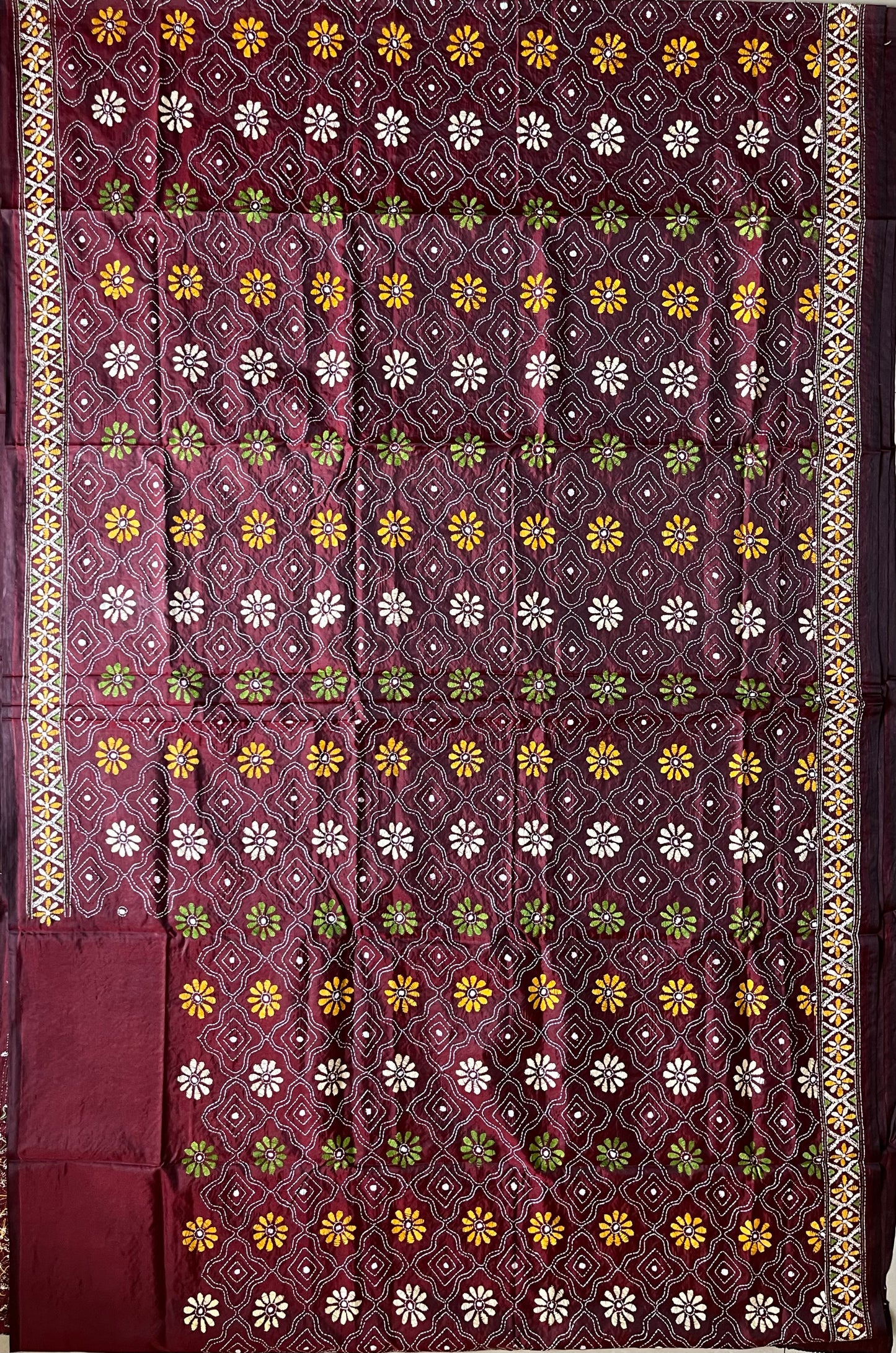 Kantha Hand Embroidered Blended Banglore Silk/Art Silk Saree With Blouse