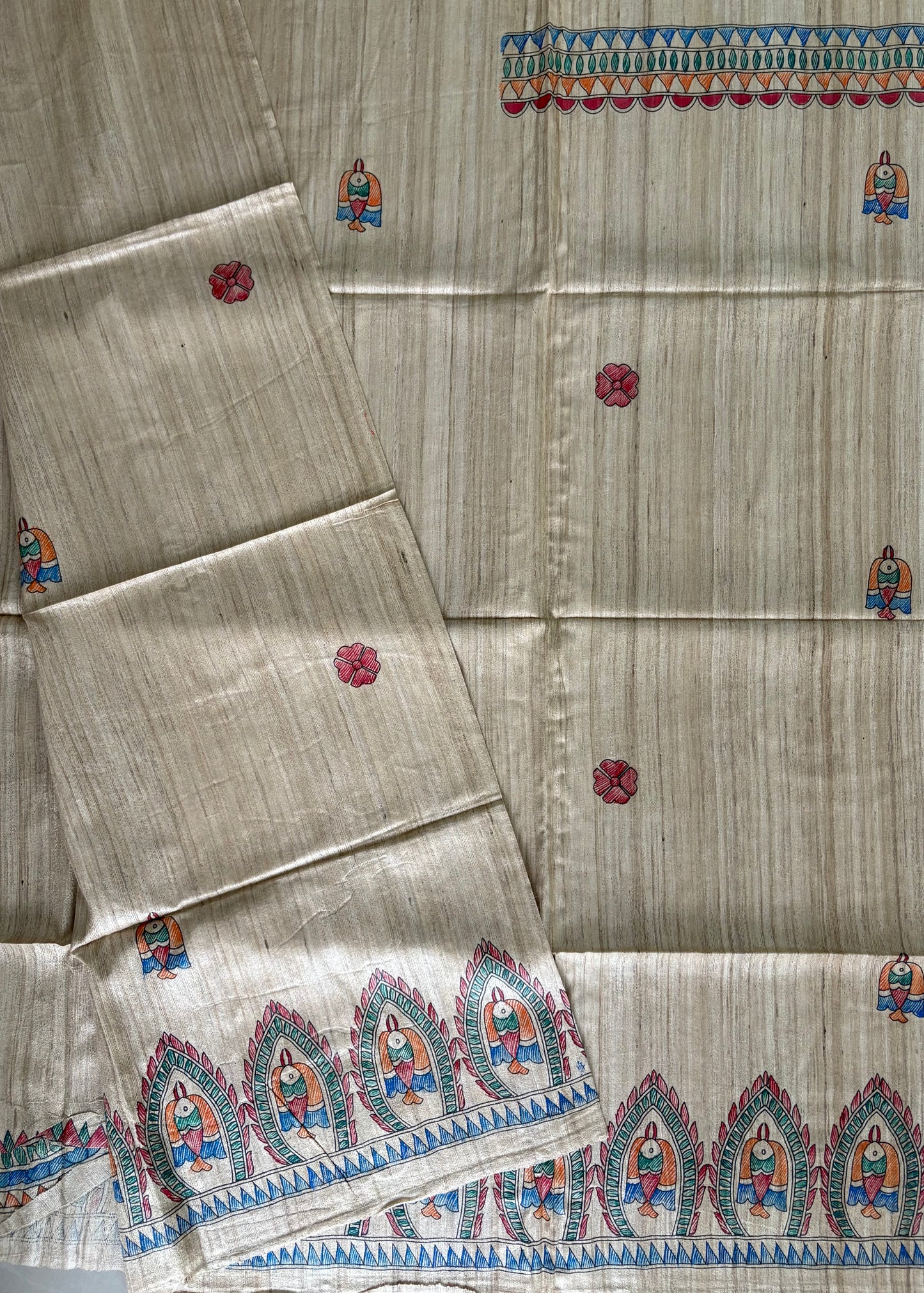 Pure Tussar Ghicha Silk Handcrafted Madhubani Saree (Silk Marked)