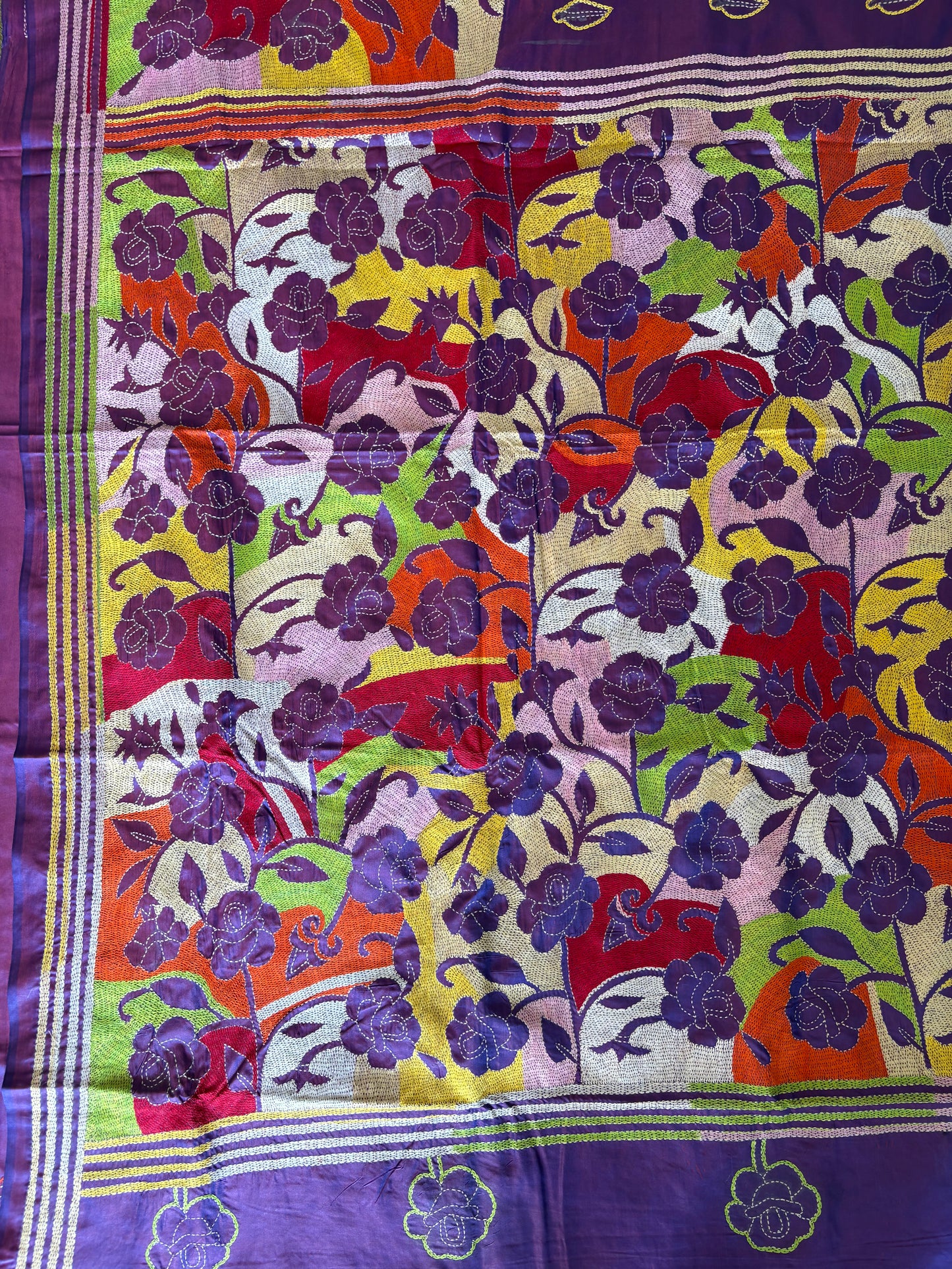 Reverse Kantha Hand Embroidered Sarees | Blended Banglore Silk/Art Silk | Purple(Dual Tone)
