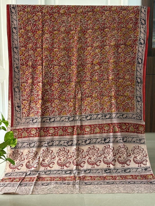 Kalamkari printed malmal cotton Saree with blouse