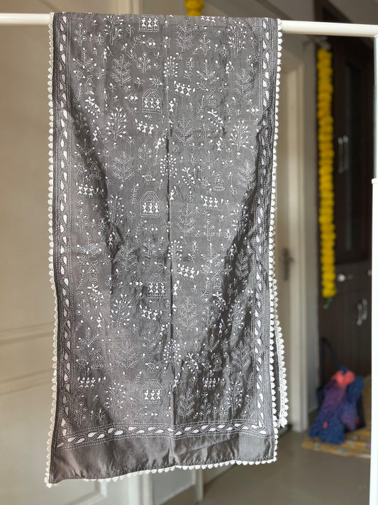 Silver Kantha Pure Silk Stole 22″