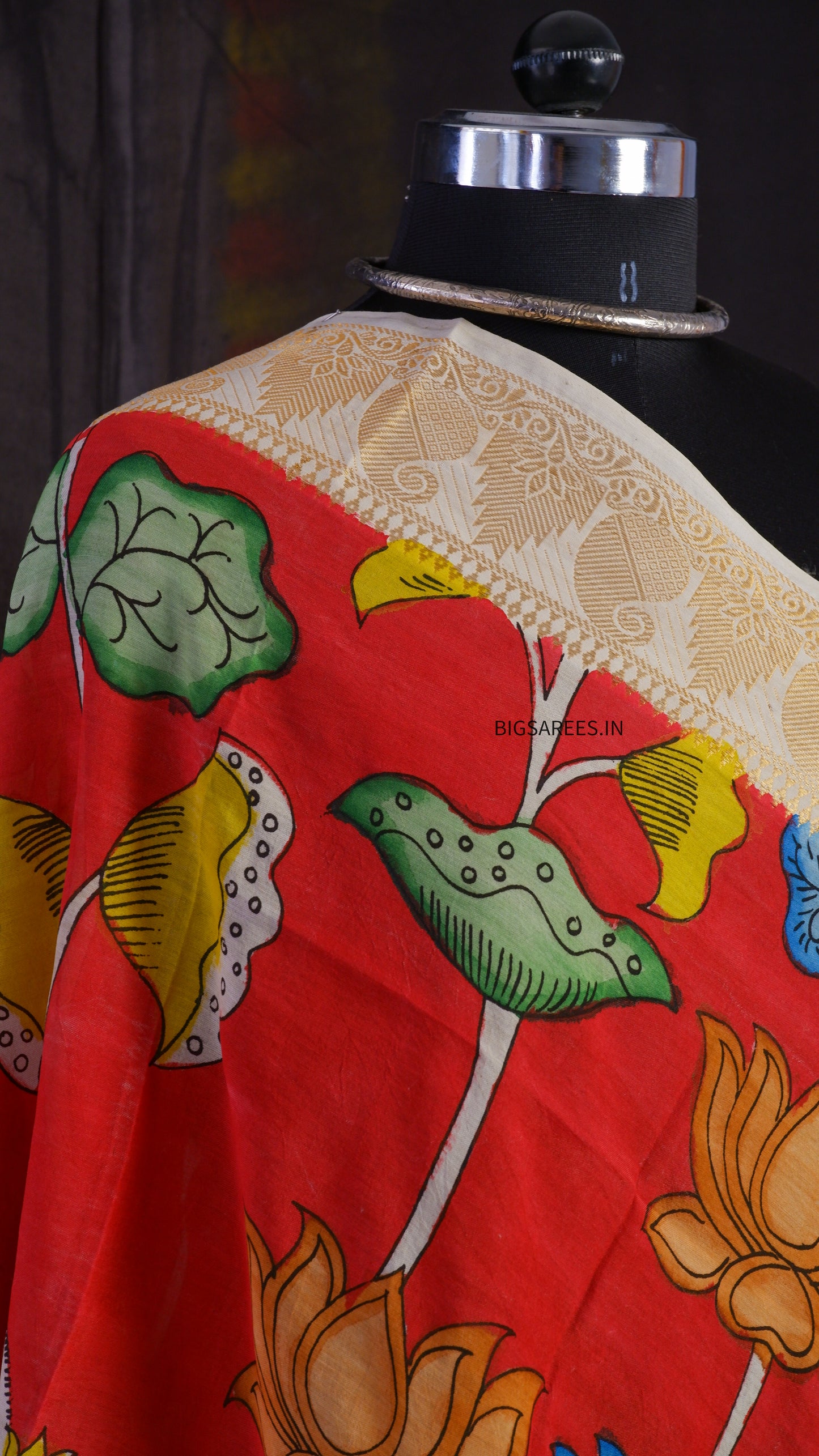 Pen Kalamkari hand painted Banglore Silk Dupatta