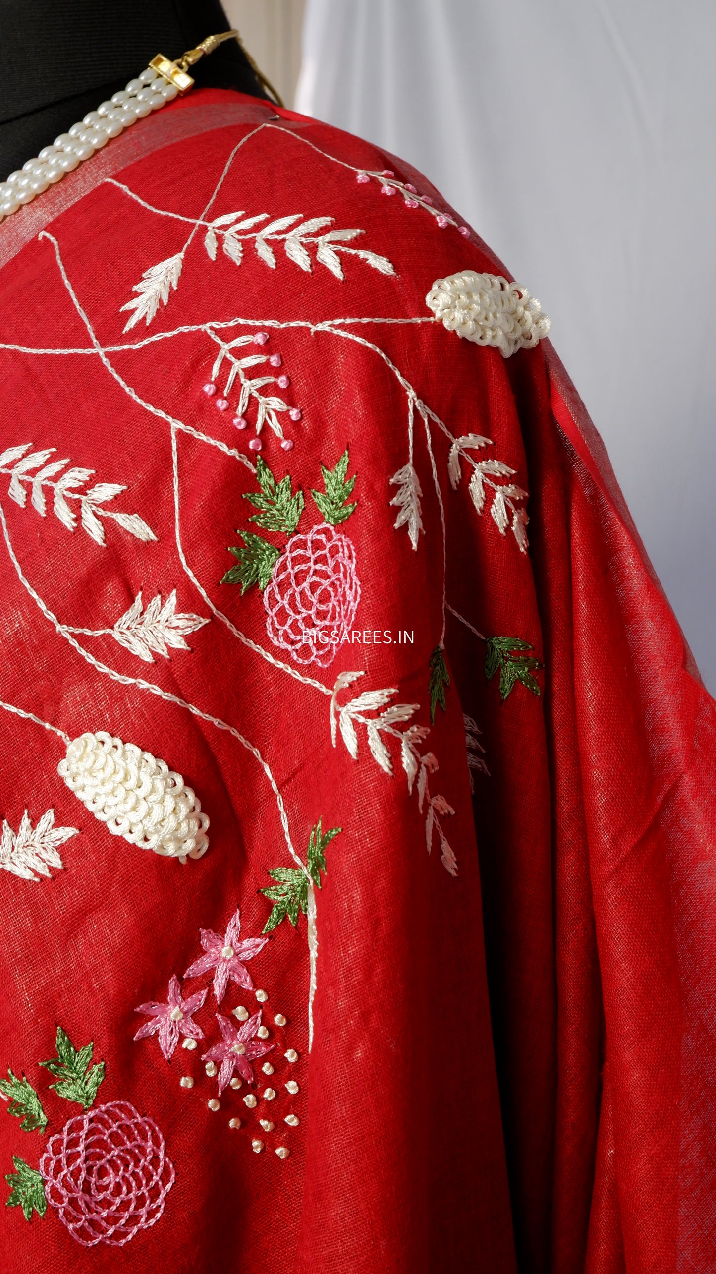 Pure Linen Saree With running Blouse - Dark Red