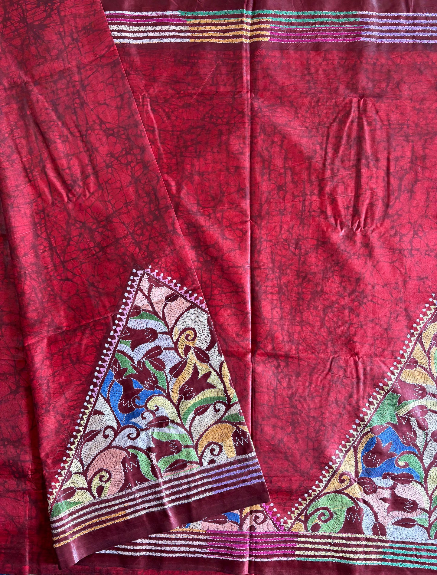 Kantha Stitch Hand Work Art Silk Saree With Blouse