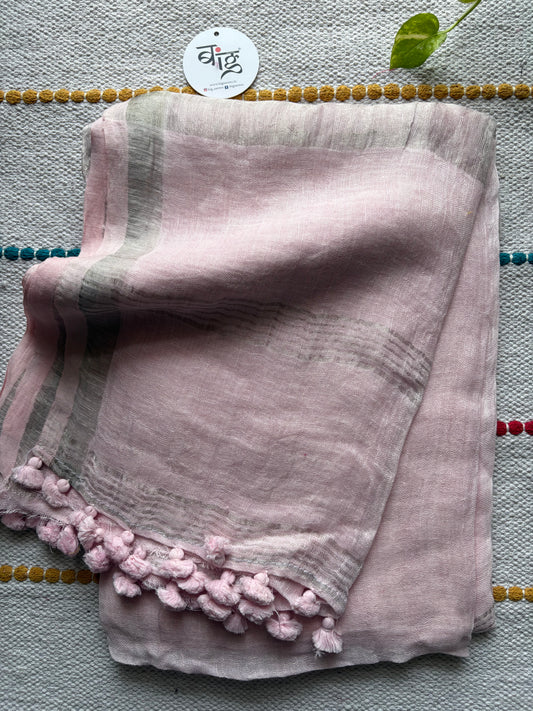 Pure Jayshree Linen Saree | Plain | Baby pink