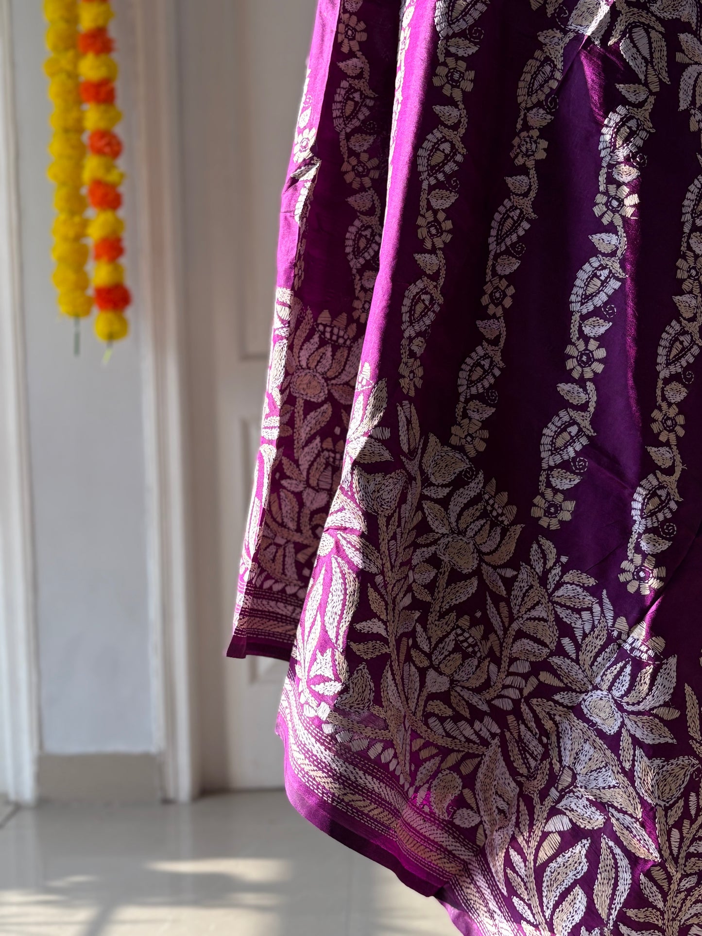 Kantha Hand Embroidary Full Work Pure Banglore Silk Dupatta. (With Silk Mark)