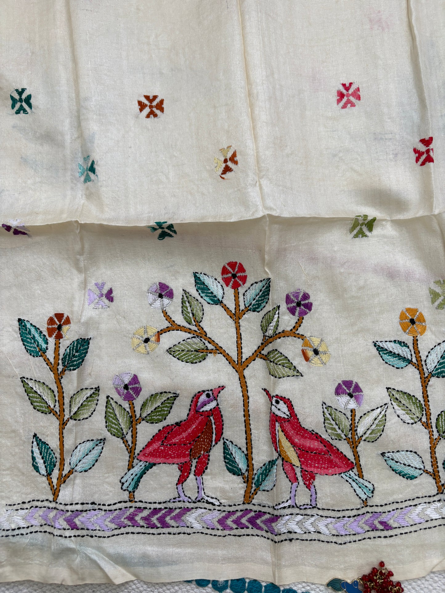 Kantha Stitch Pure Silk Blouse Piece