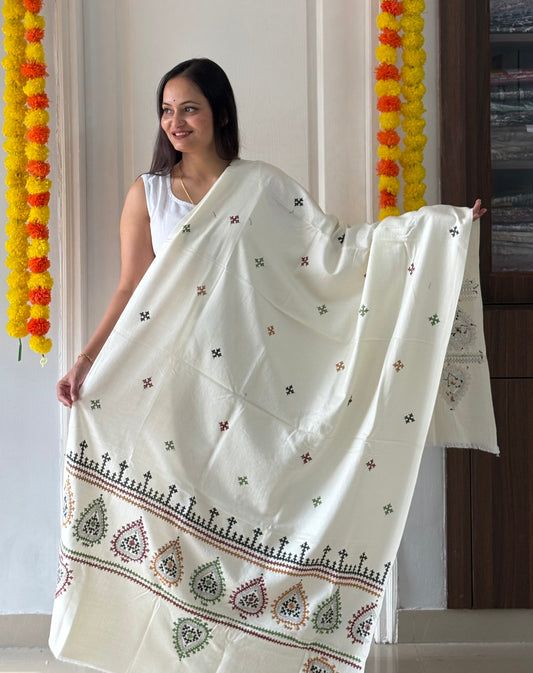 Gujrati Stitch Hand Embroidered Woollen Warm Shawl