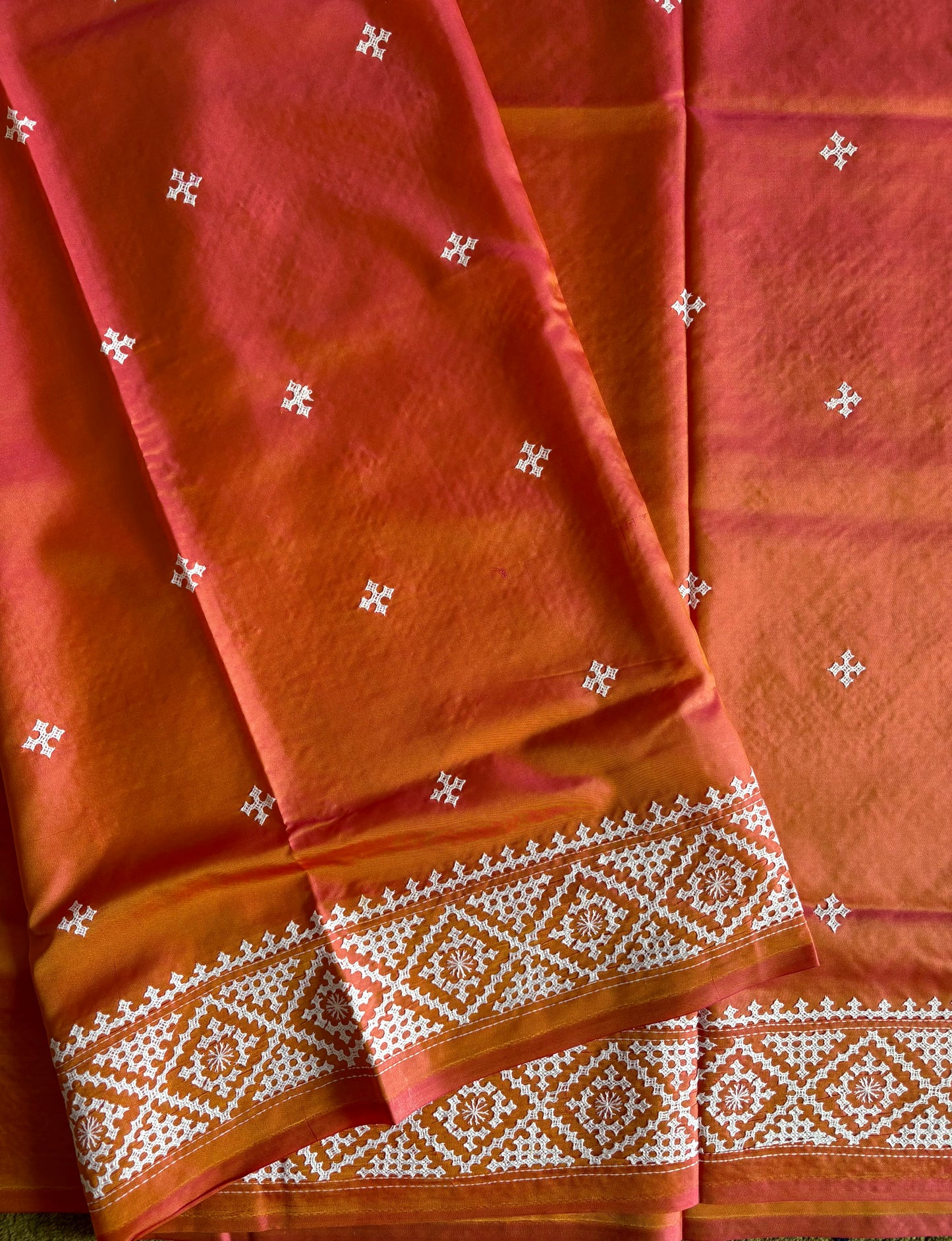 Gujrati Stitch/Kutch Hand Embroidered Art Silk Saree