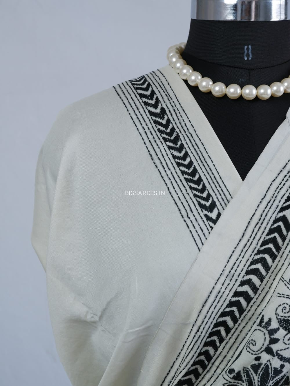Kantha Stitch Hand Embroidered Saree | Mix Tussar Silk | Off white