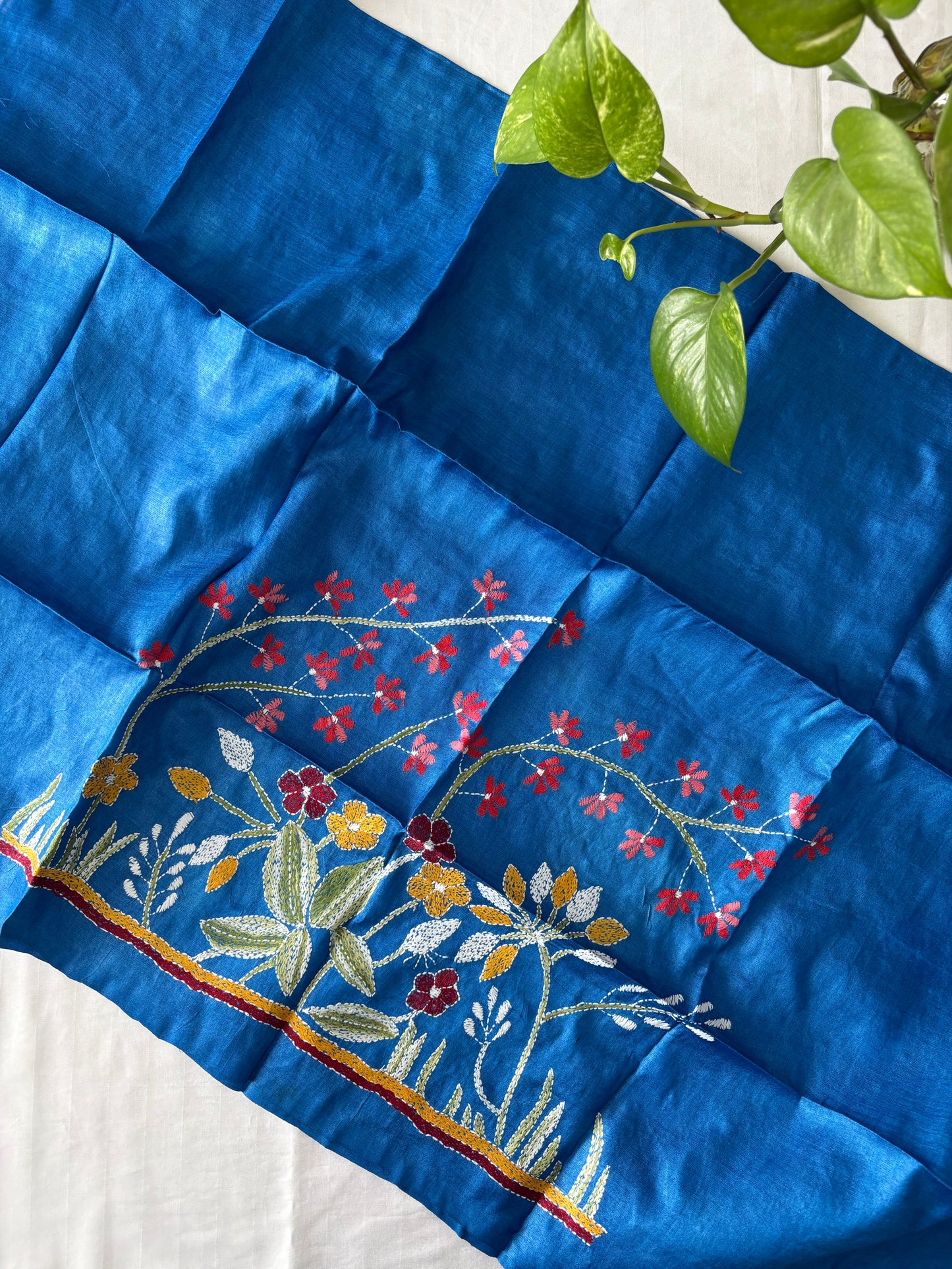 Kantha Stitch Pure Tassar Silk Blouse Piece