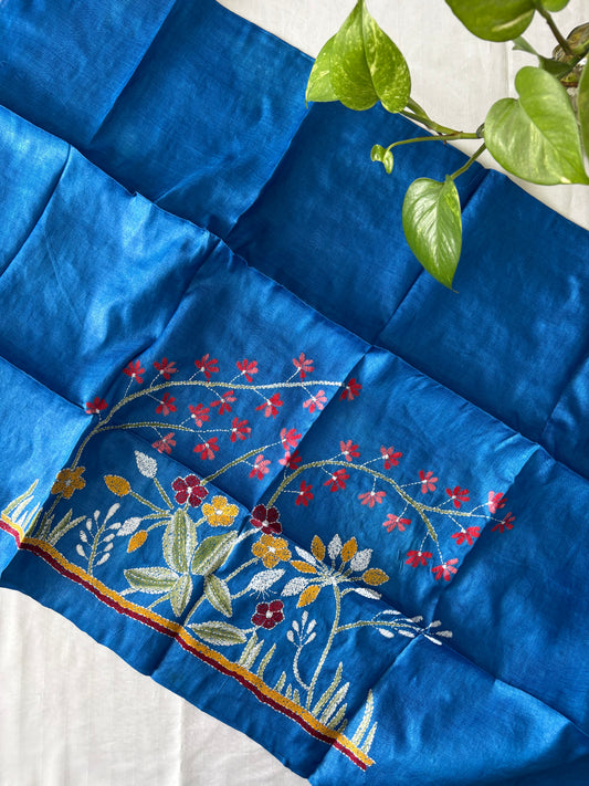 Kantha Stitch Pure Tassar Silk Blouse Piece