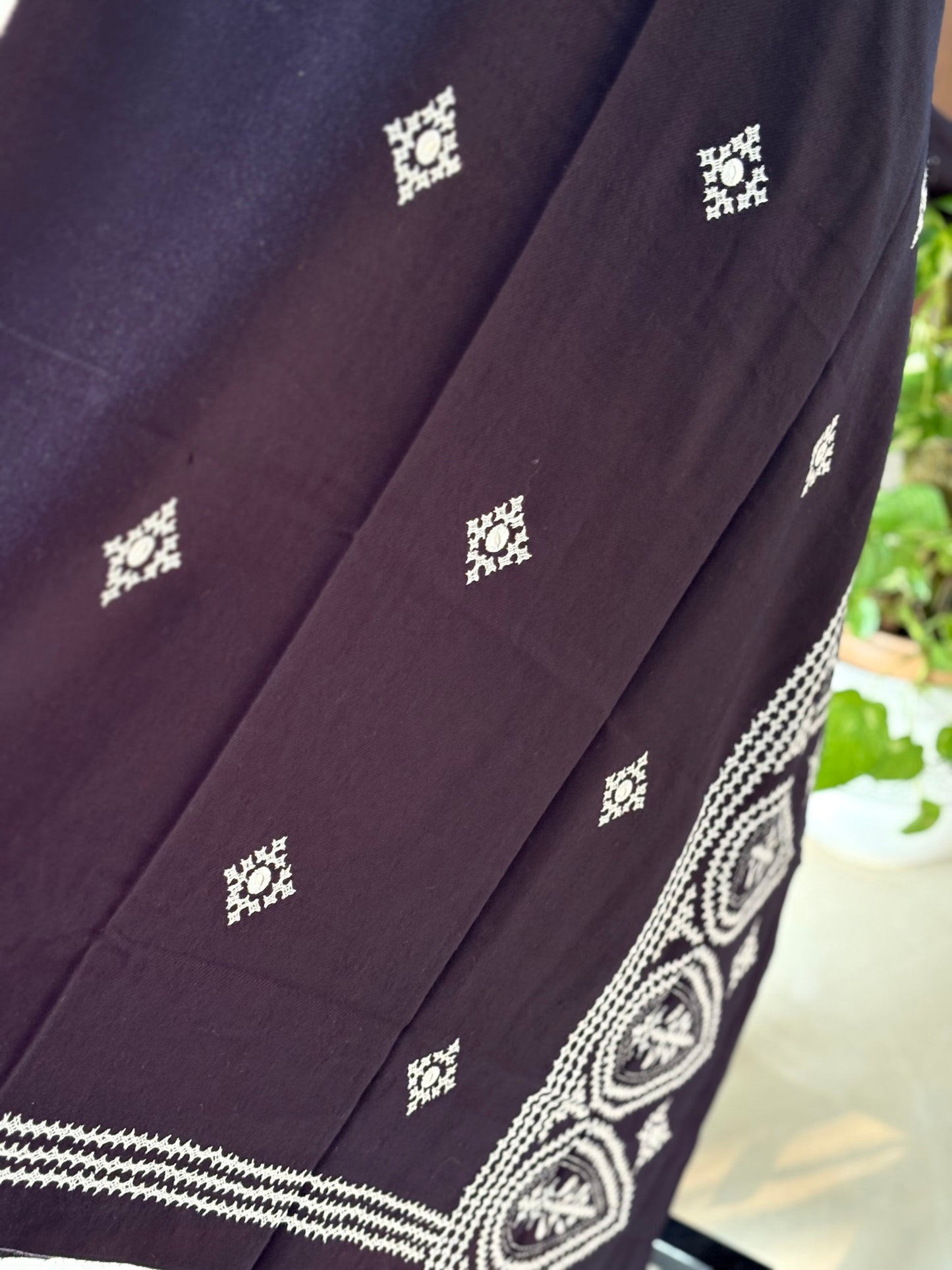 Gujrati Stitch Hand Embroidered Woollen Warm Shawl- Blue