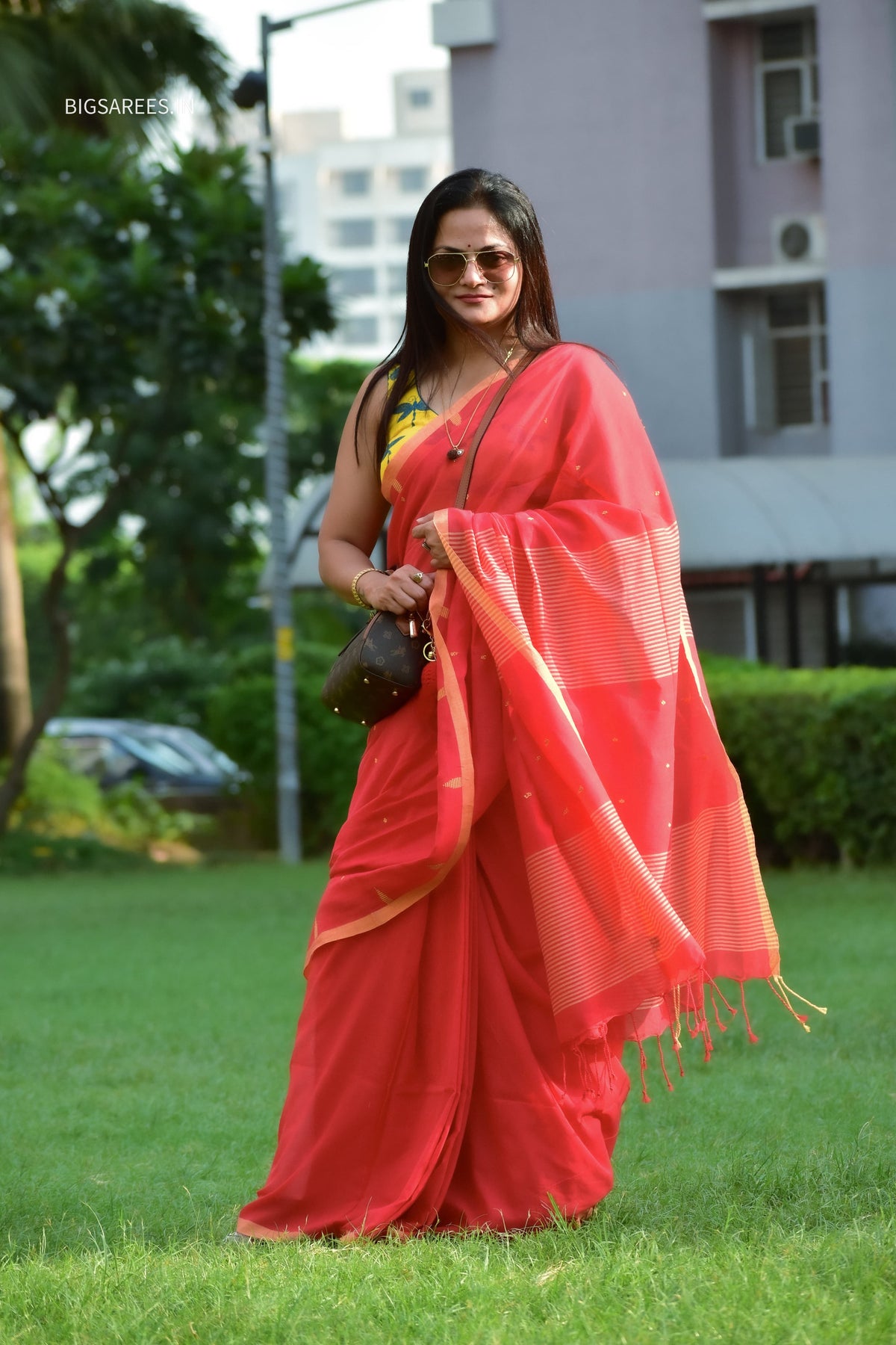 Hand woven Pure Cotton Saree (Handloom Marked) - Red