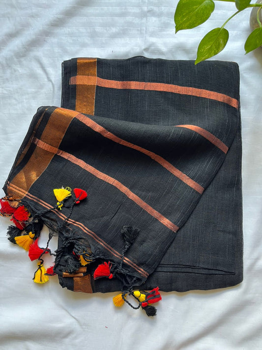 Black Linen By Linen Saree With Blouse