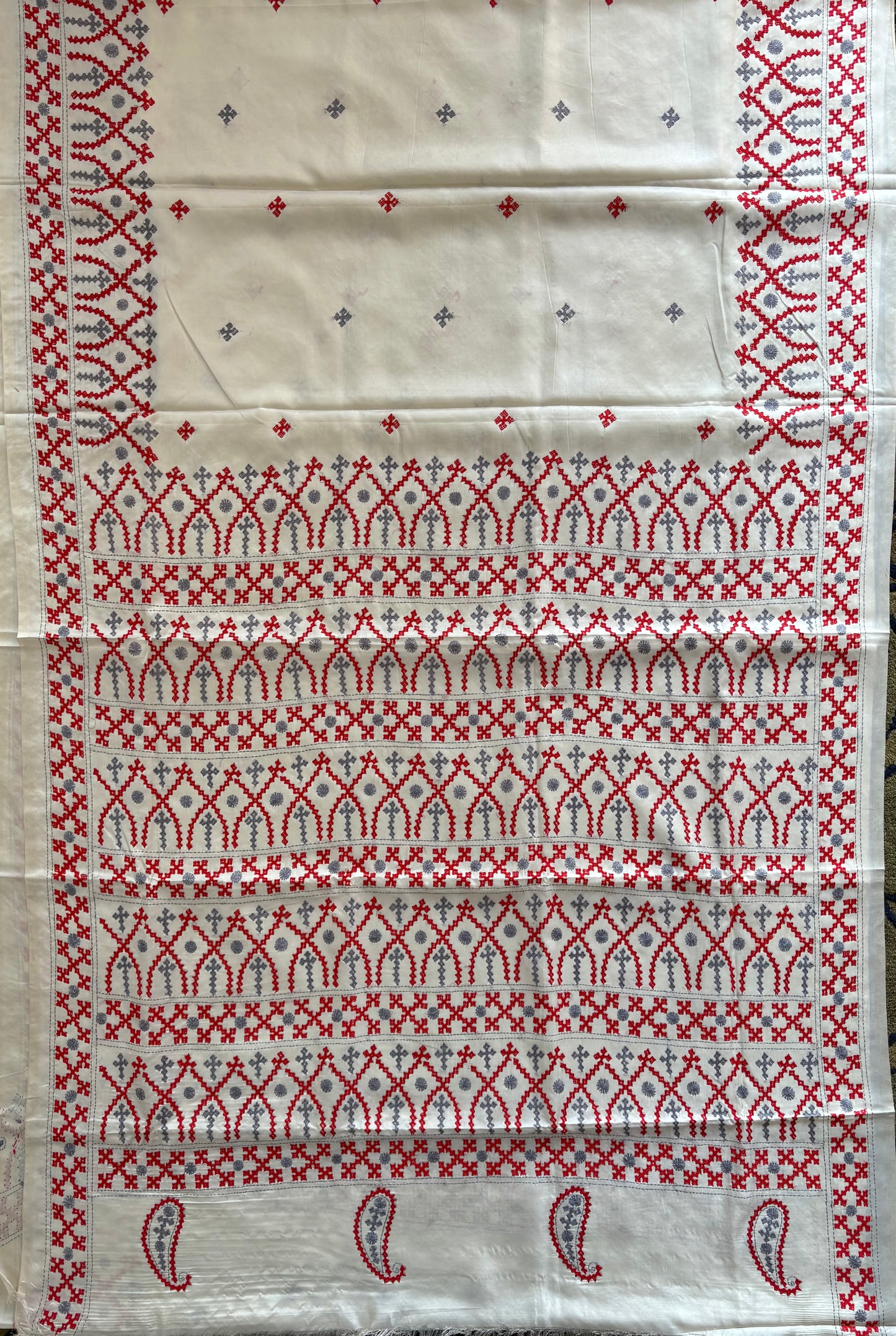 Gujrati Stitch/Kutch Hand Embroidered Art Silk Saree