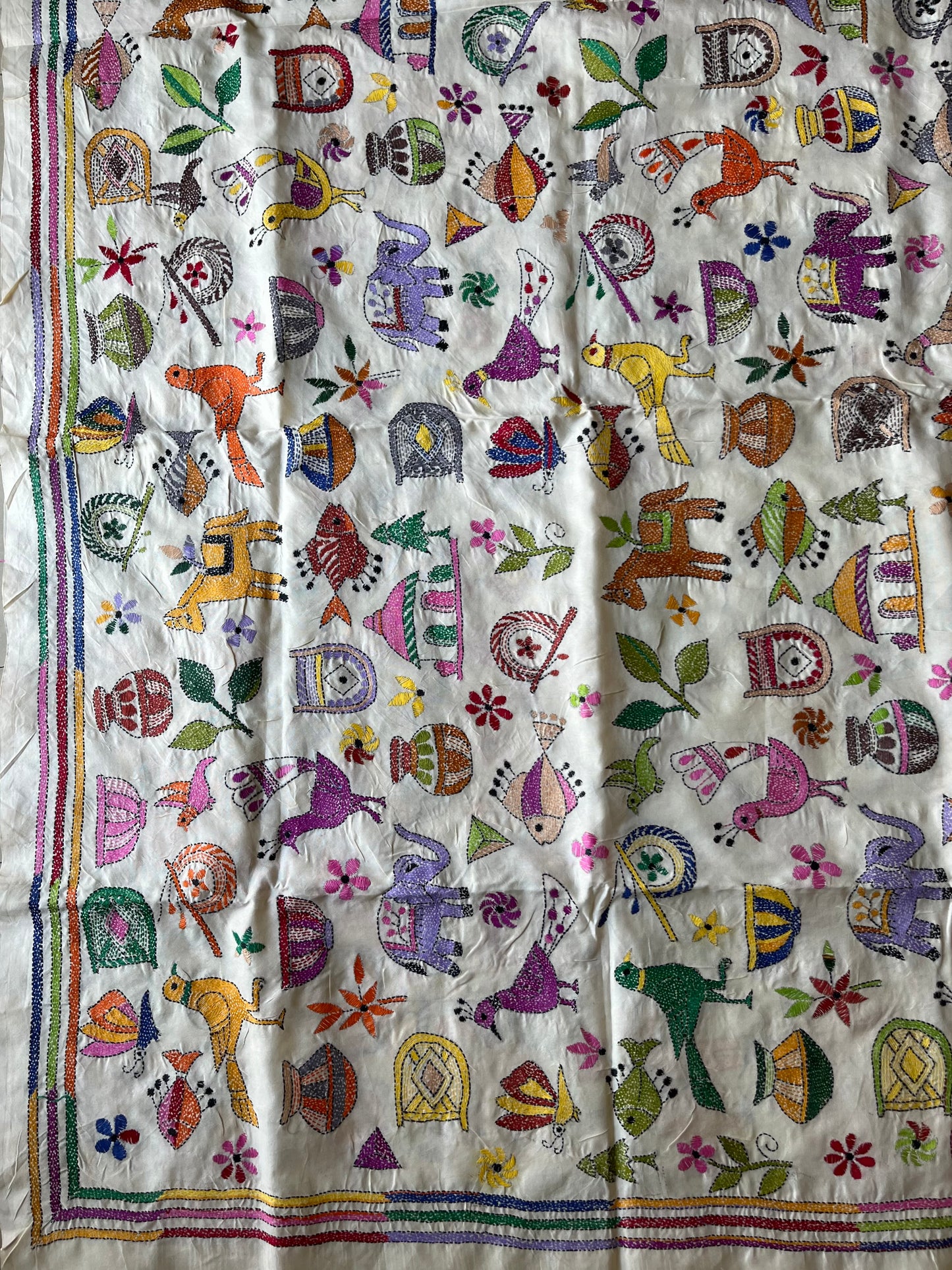 Kantha Hand Embroidary Full Work Semi Tusshar Silk Dupatta 44″