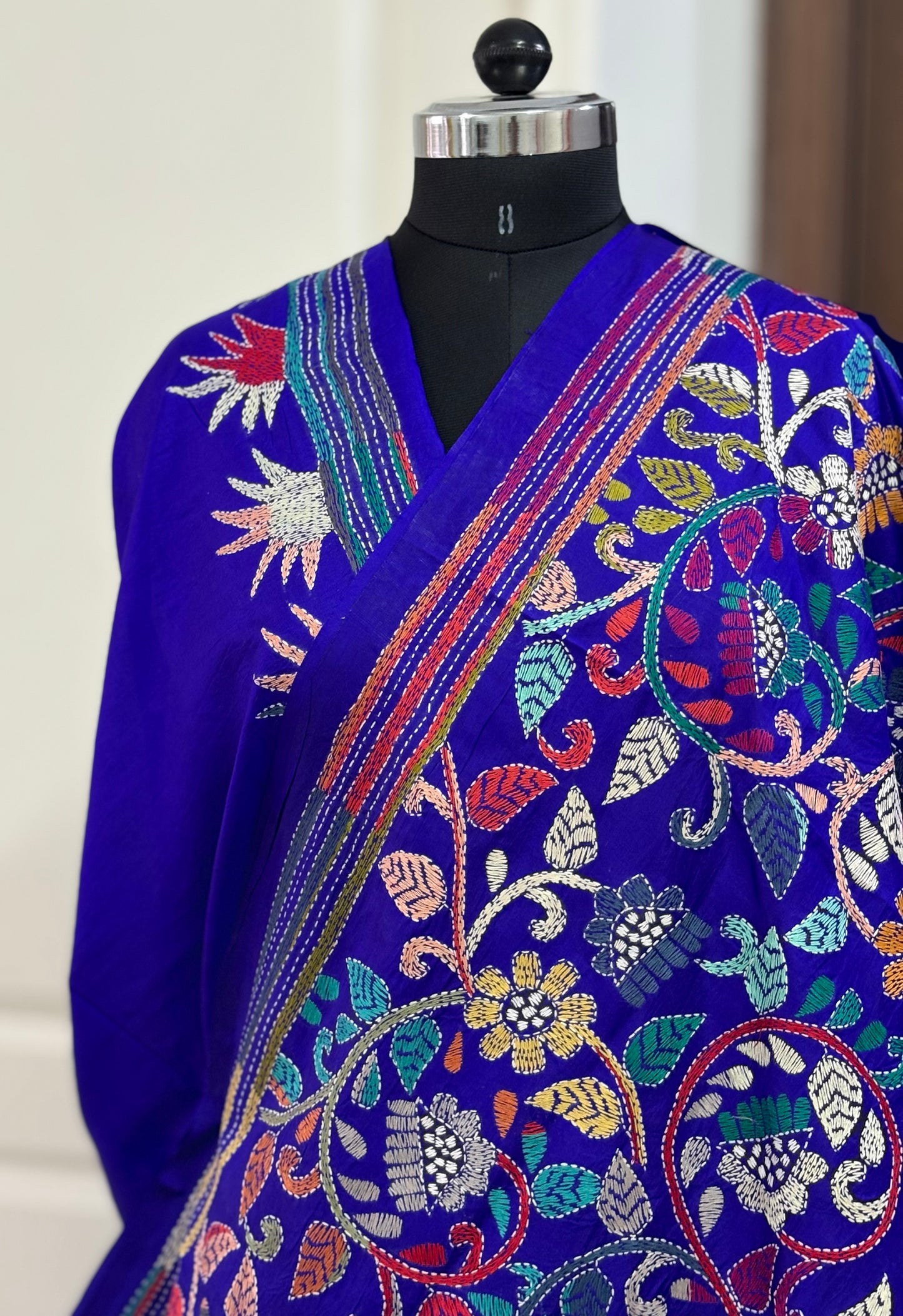 Kantha Hand Embroidered Pure Banglore Silk Saree (Silk Marked)