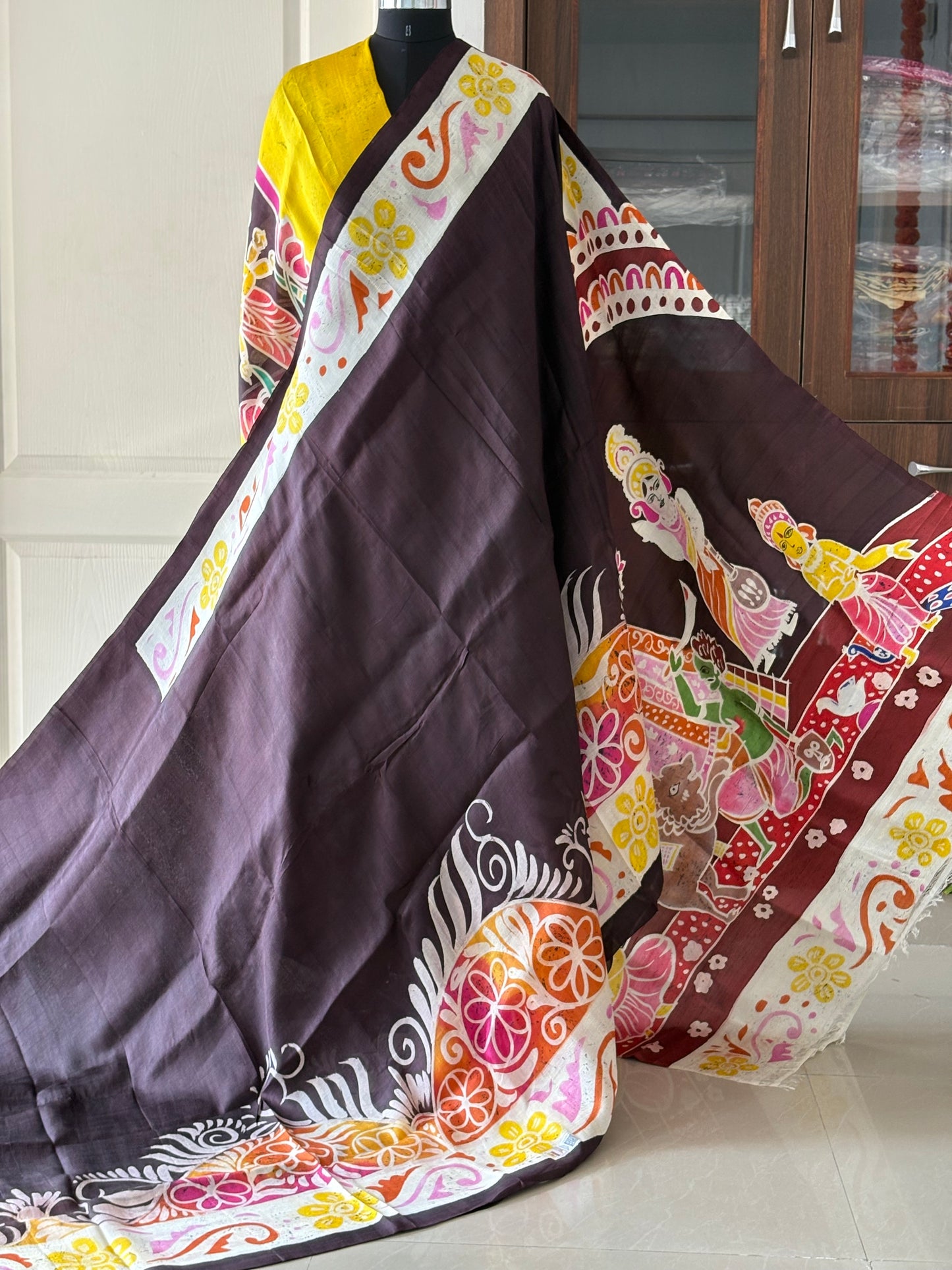 Exclusive Hand painted Pure Bishnupuri Silk Saree (Silk Marked)